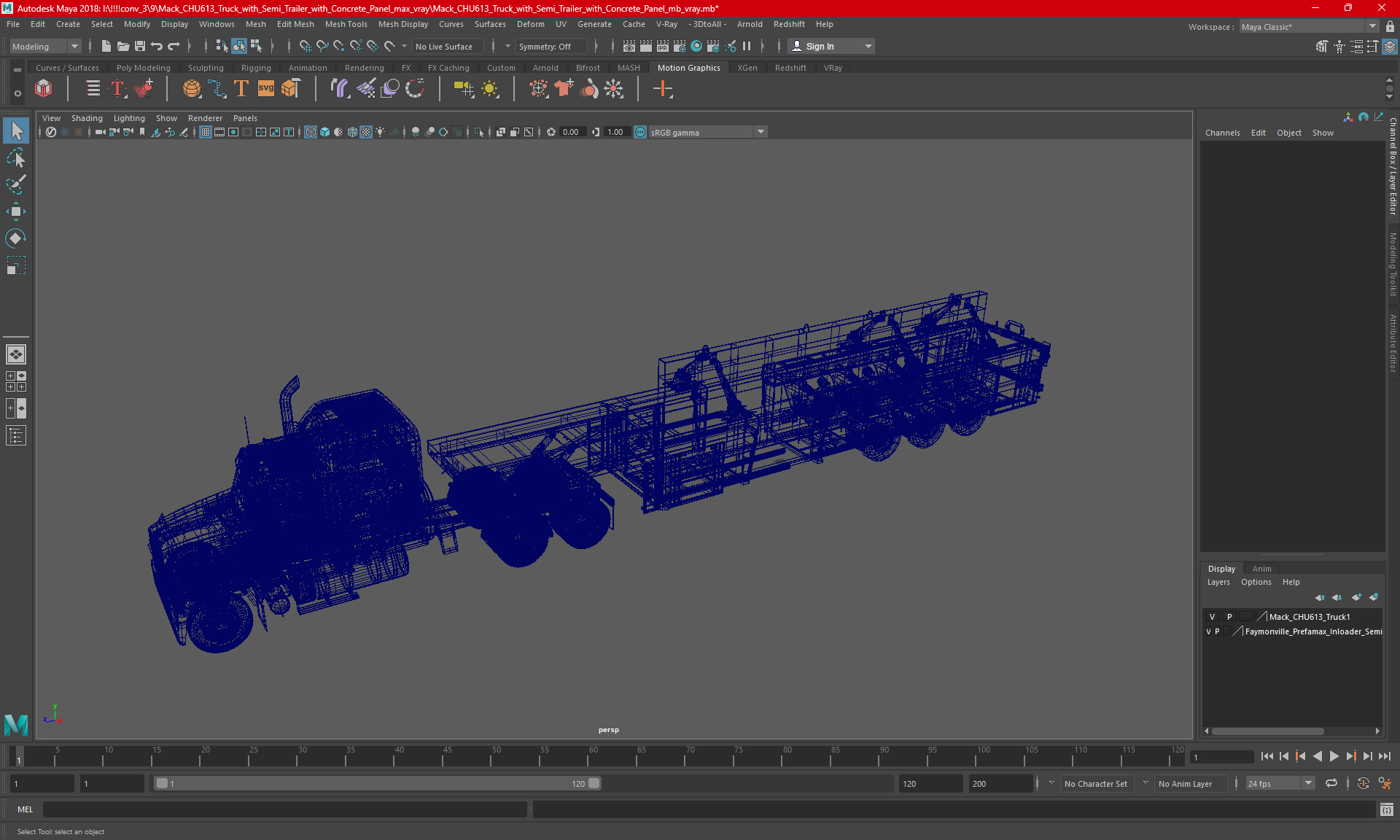 3D model Mack CHU613 Truck with Semi Trailer with Concrete Panel