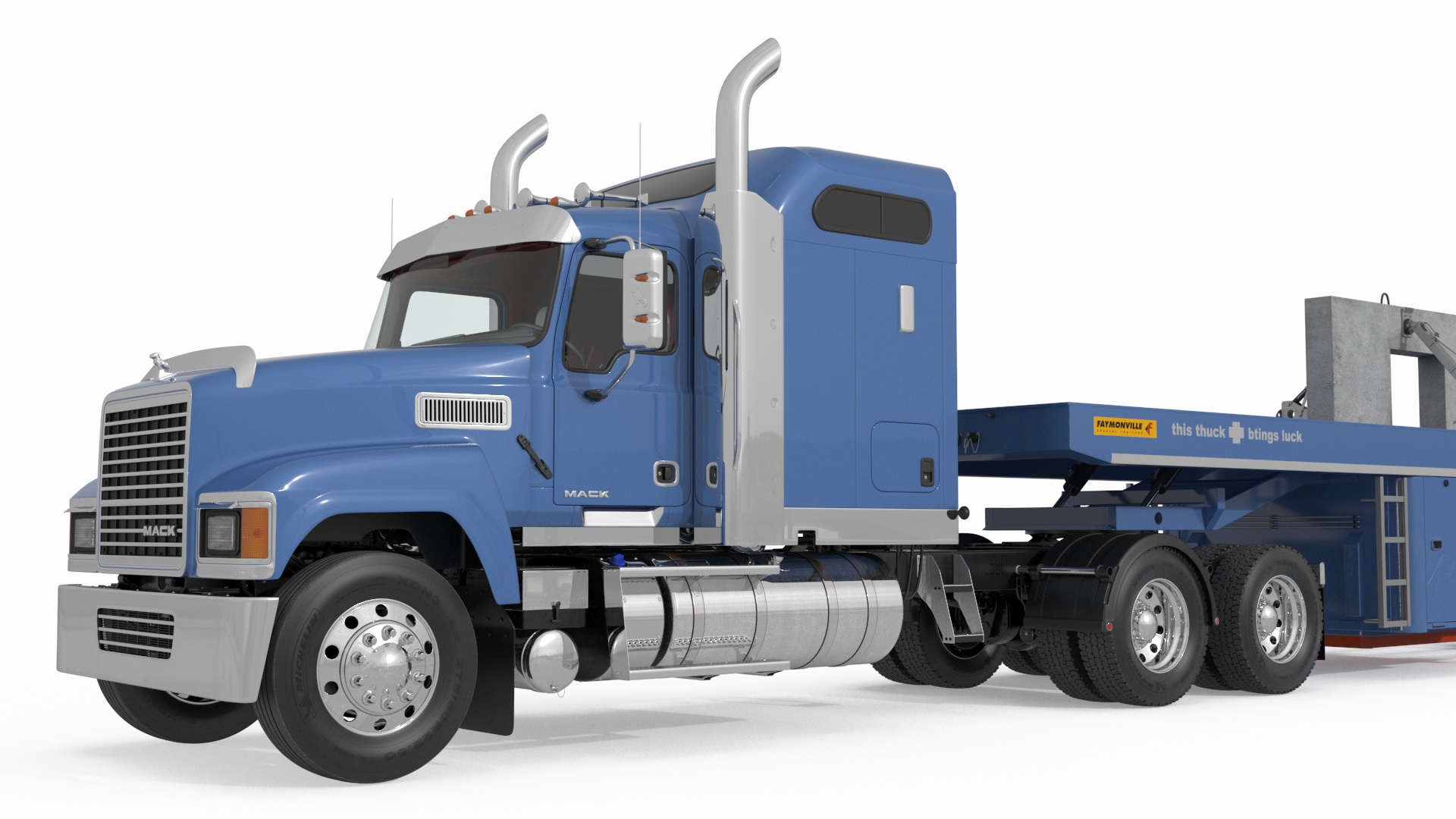 3D model Mack CHU613 Truck with Semi Trailer with Concrete Panel