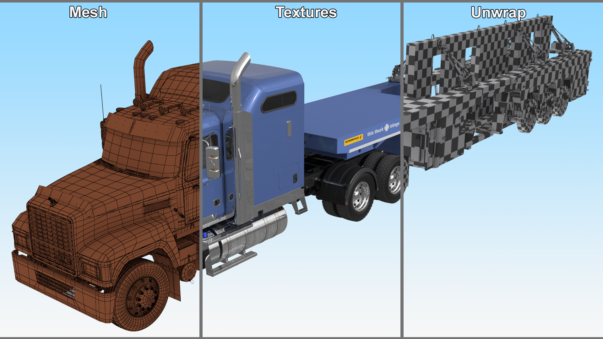 3D model Mack CHU613 Truck with Semi Trailer with Concrete Panel