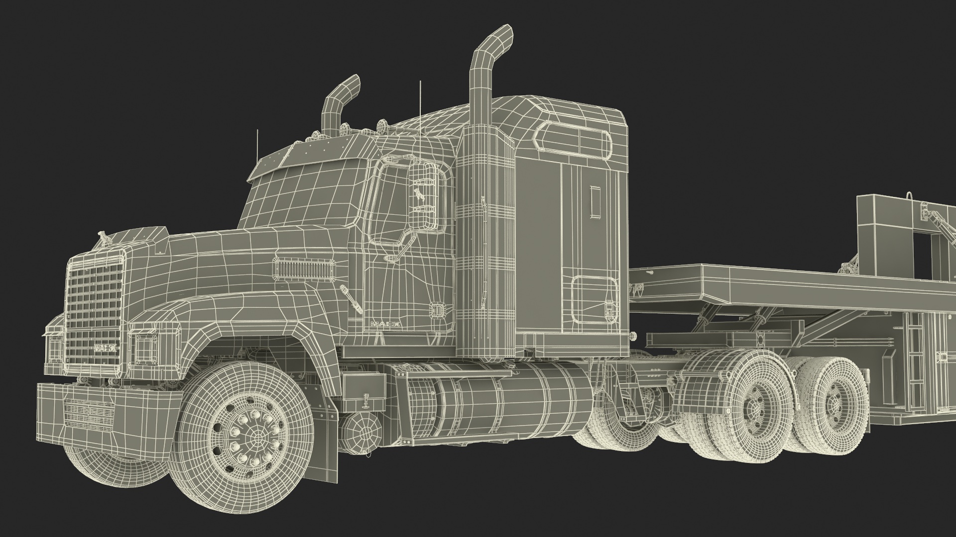 3D model Mack CHU613 Truck with Semi Trailer with Concrete Panel