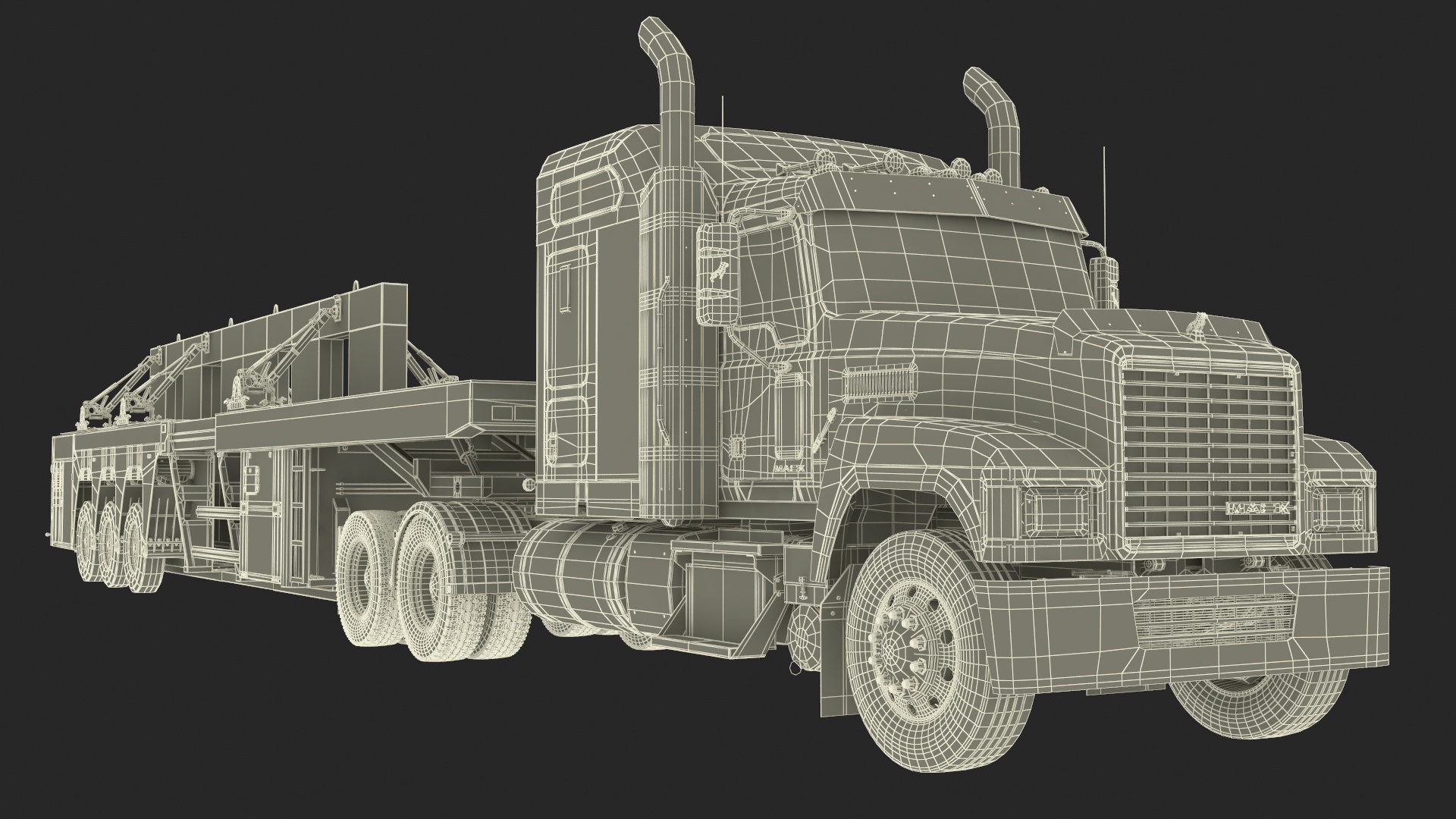 3D model Mack CHU613 Truck with Semi Trailer with Concrete Panel