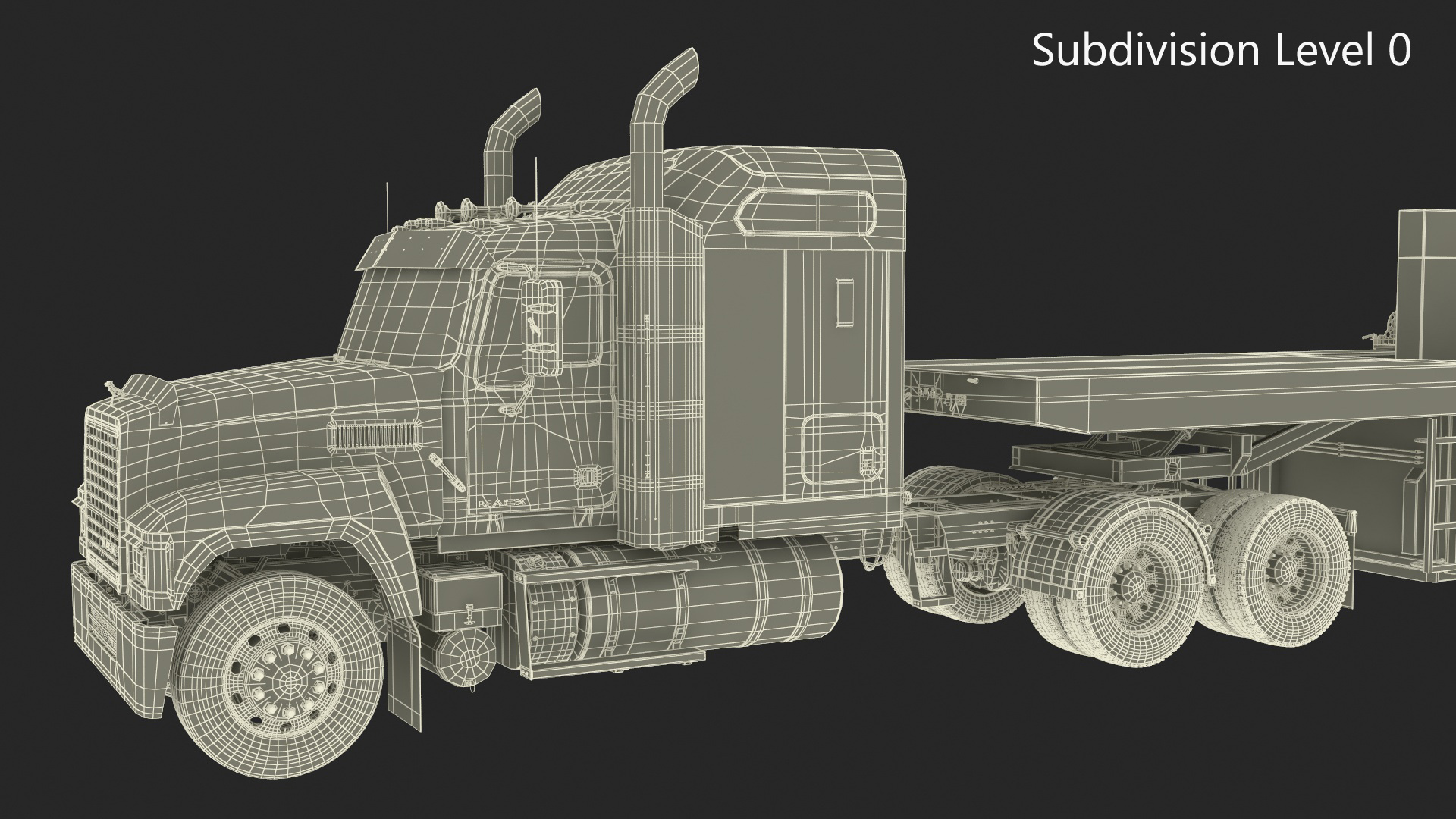 3D model Mack CHU613 Truck with Semi Trailer with Concrete Panel