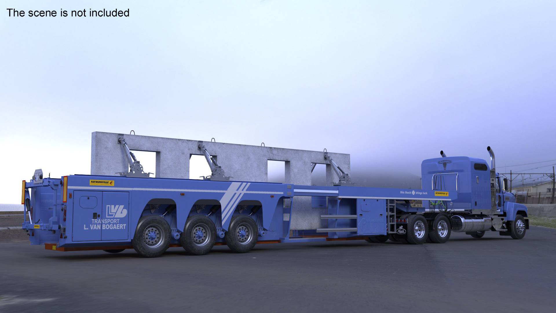 3D model Mack CHU613 Truck with Semi Trailer with Concrete Panel