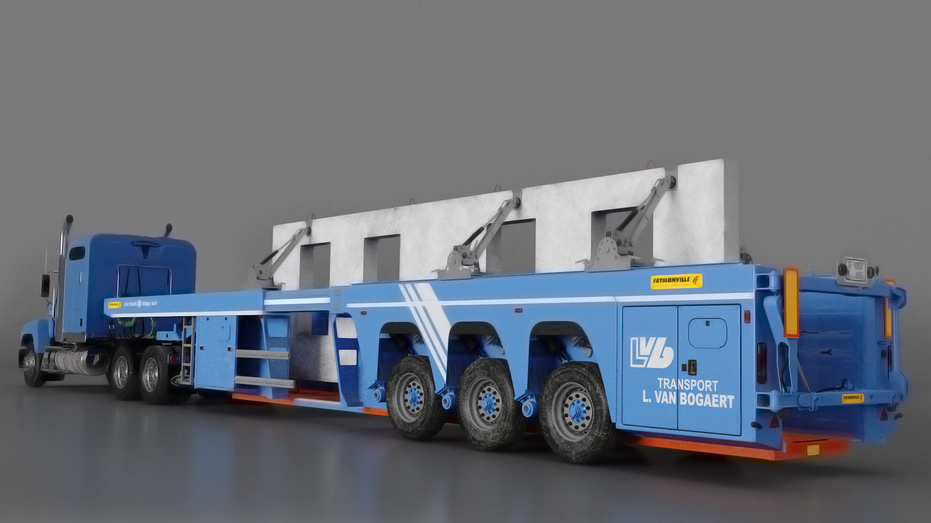 3D model Mack CHU613 Truck with Semi Trailer with Concrete Panel