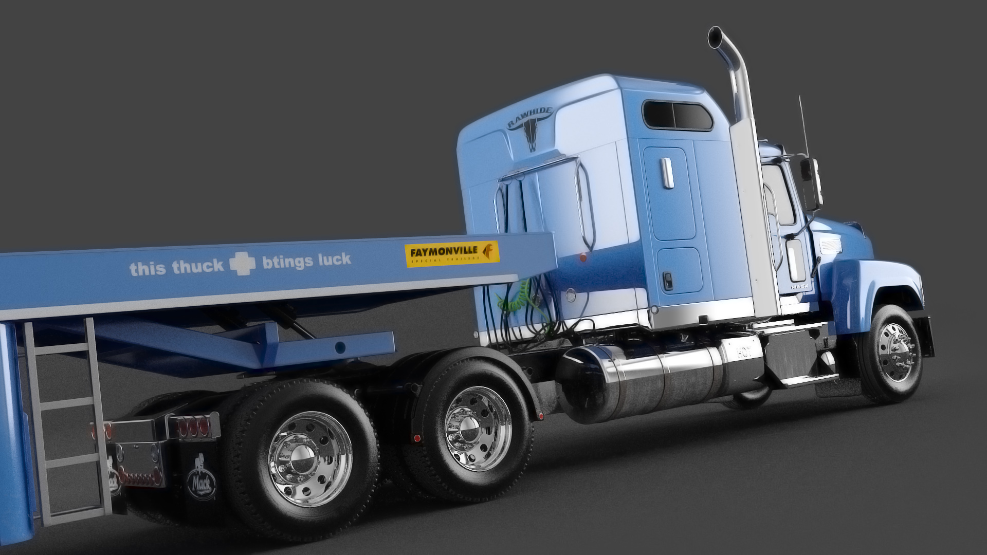 3D model Mack CHU613 Truck with Semi Trailer with Concrete Panel