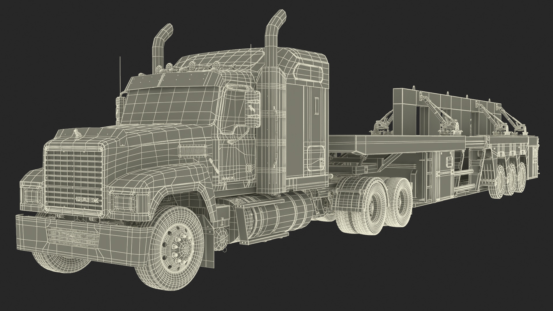 3D model Mack CHU613 Truck with Semi Trailer with Concrete Panel