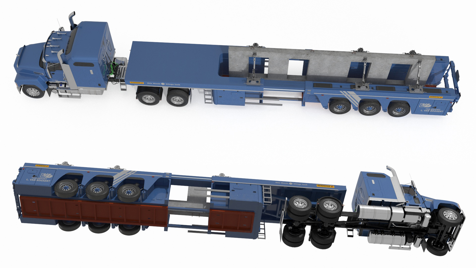 3D model Mack CHU613 Truck with Semi Trailer with Concrete Panel