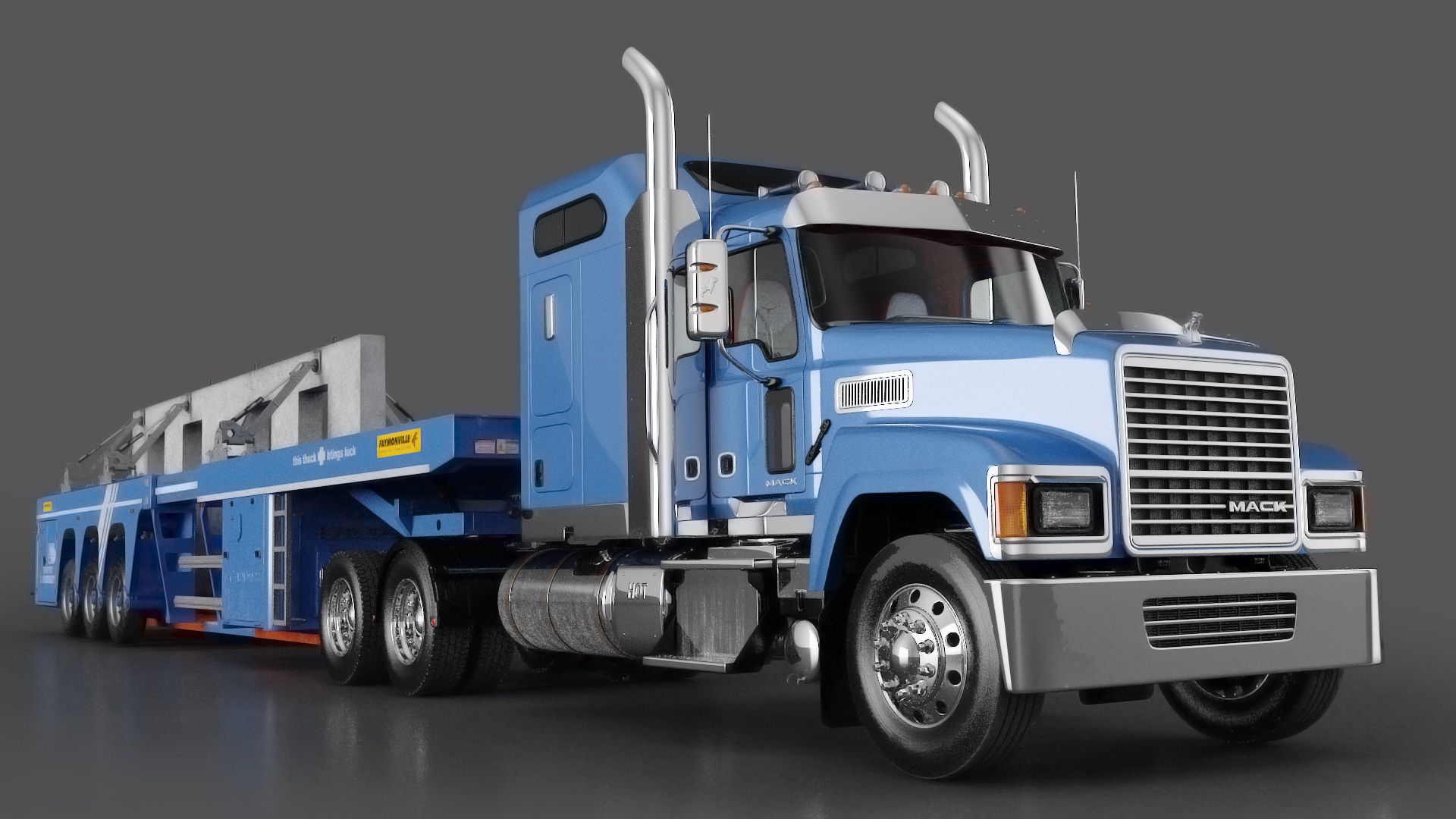 3D model Mack CHU613 Truck with Semi Trailer with Concrete Panel