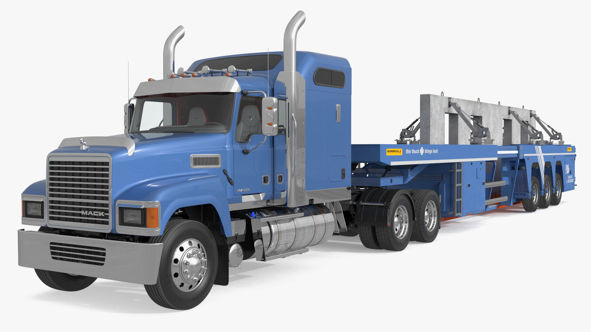 3D model Mack CHU613 Truck with Semi Trailer with Concrete Panel