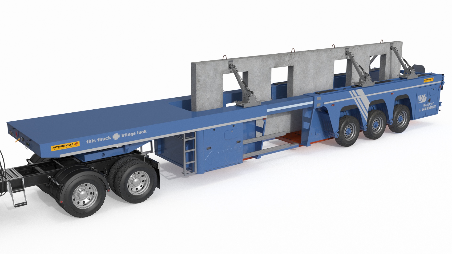 3D model Mack CHU613 Truck with Semi Trailer with Concrete Panel