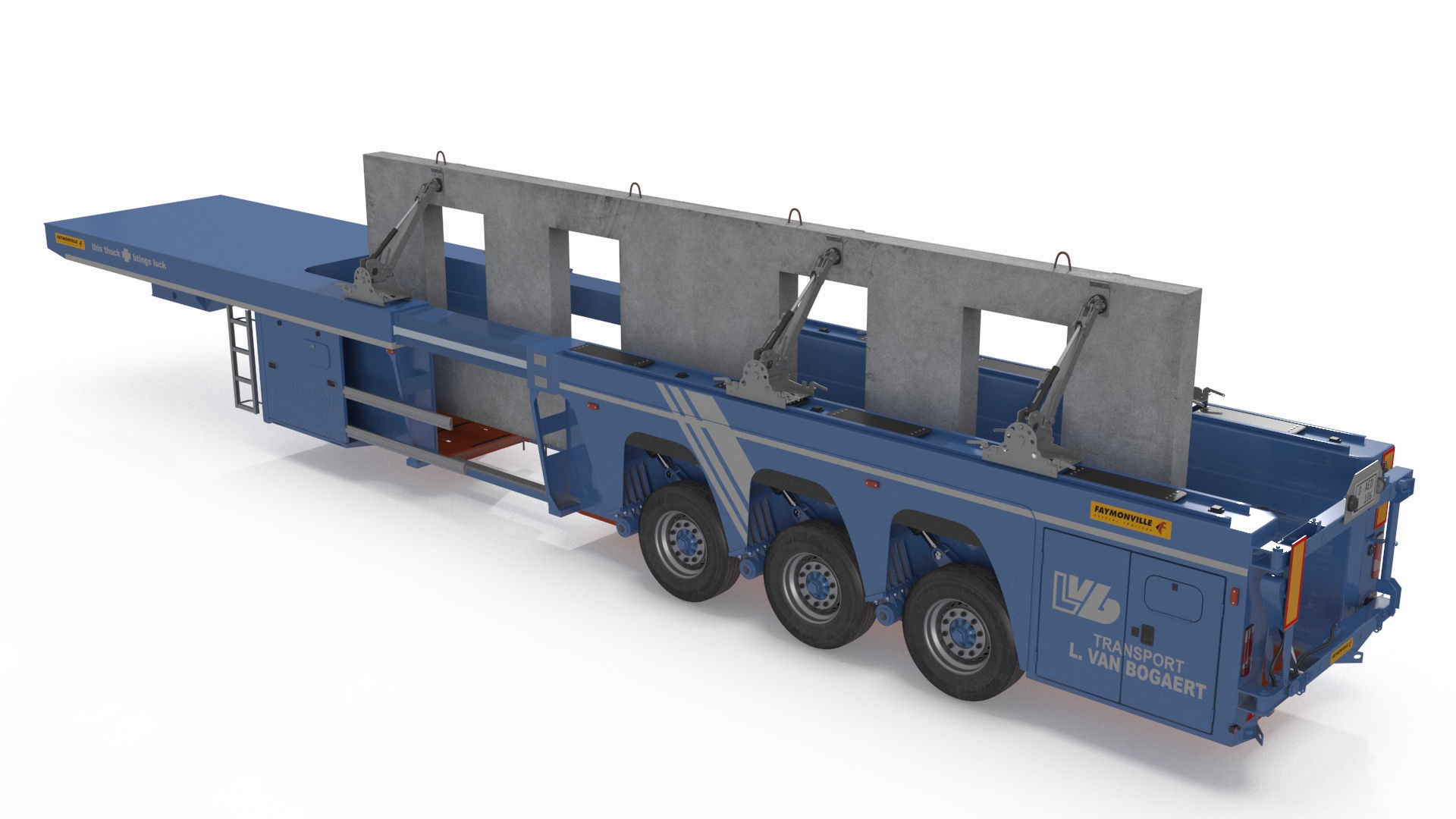 3D model Mack CHU613 Truck with Semi Trailer with Concrete Panel