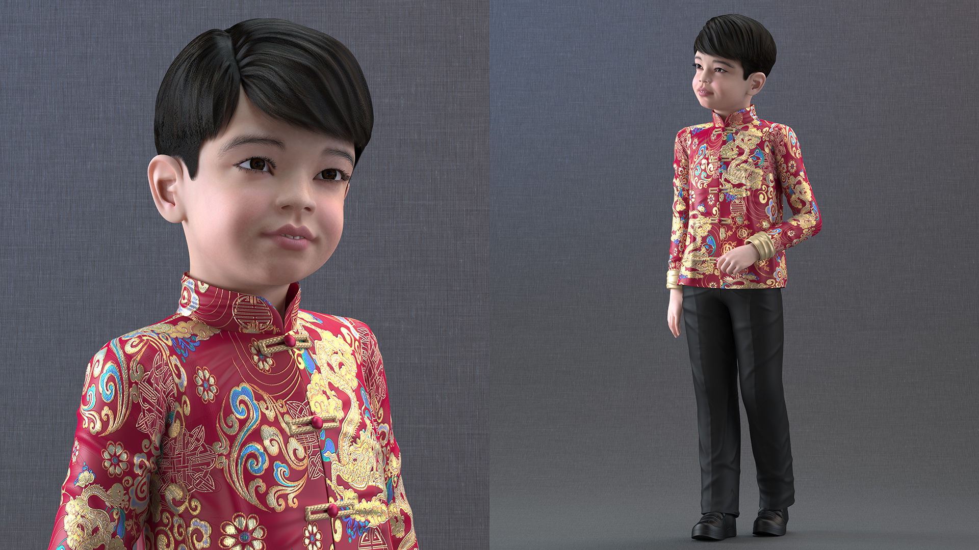 3D Chinese Boy Dragon Silk Costume