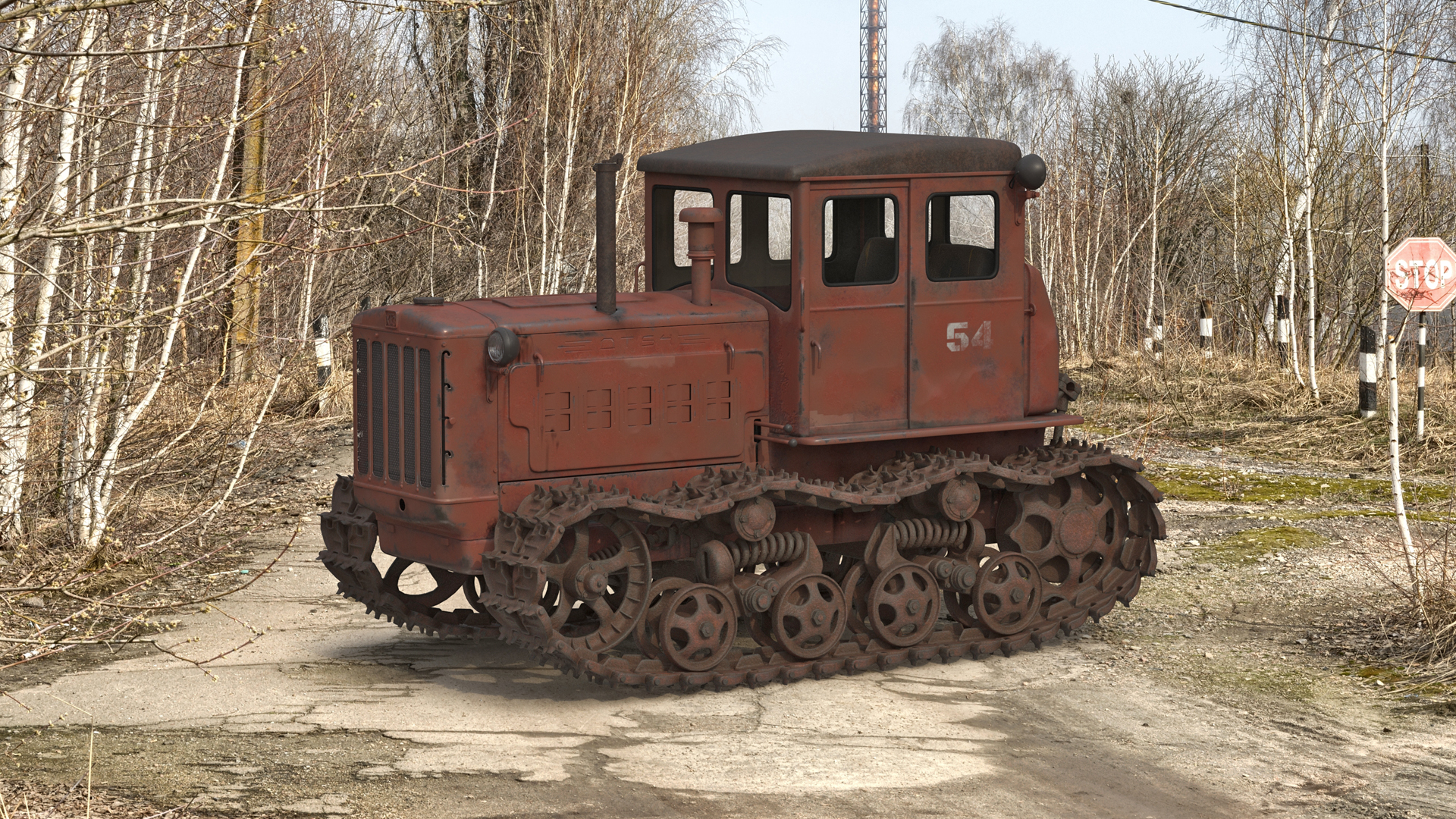 Old Rusty Soviet Crawler Tractor DT54 3D