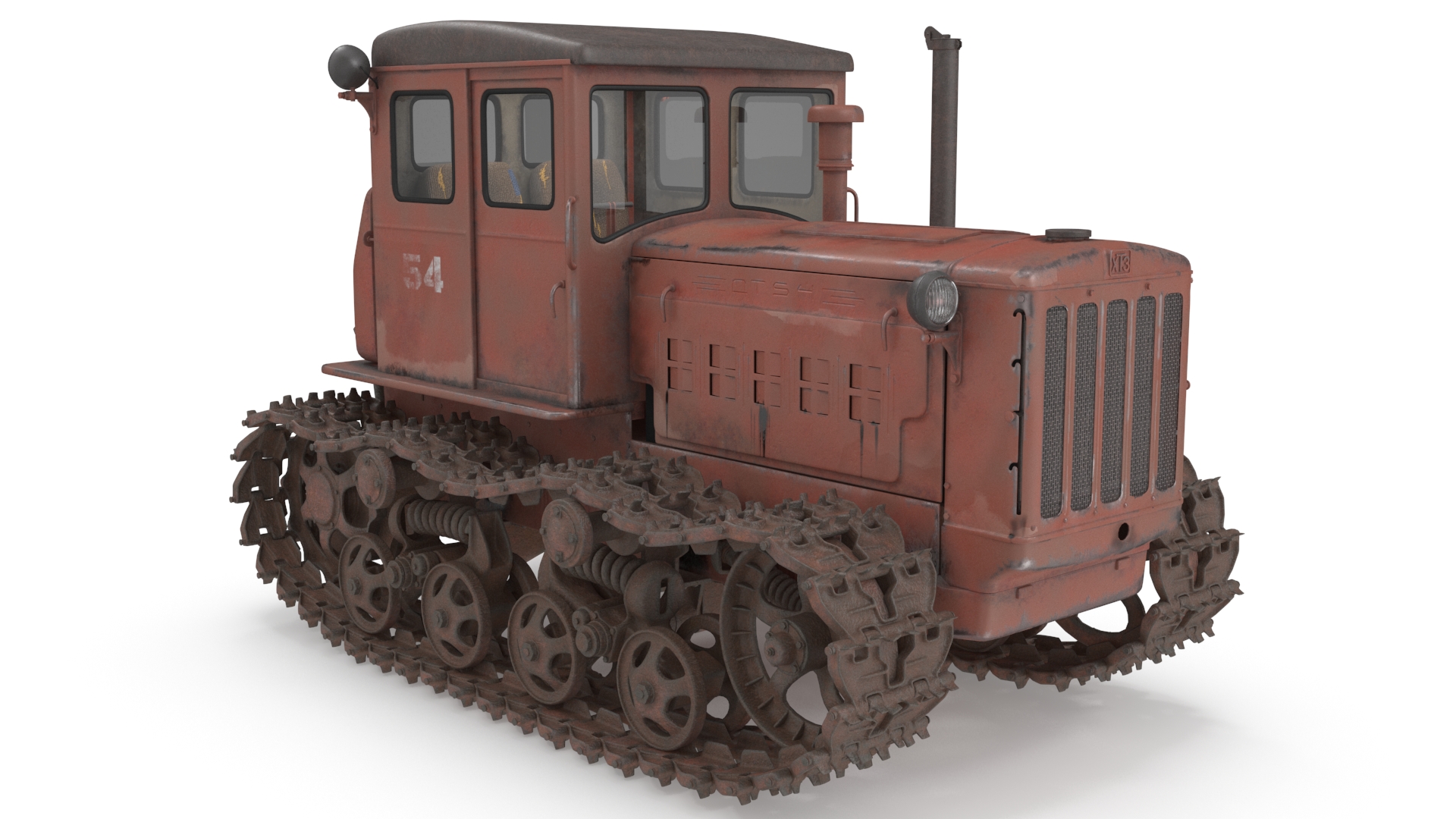 Old Rusty Soviet Crawler Tractor DT54 3D