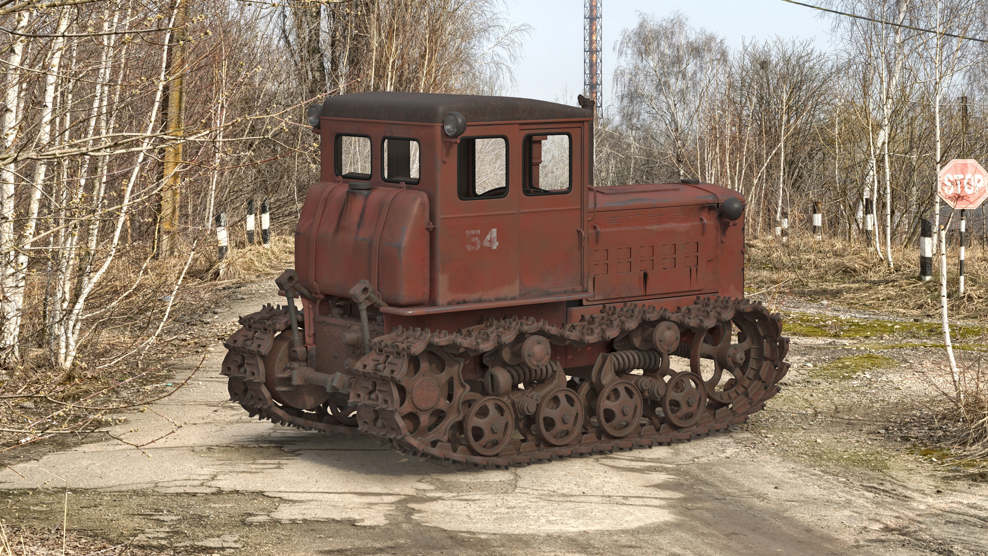 Old Rusty Soviet Crawler Tractor DT54 3D