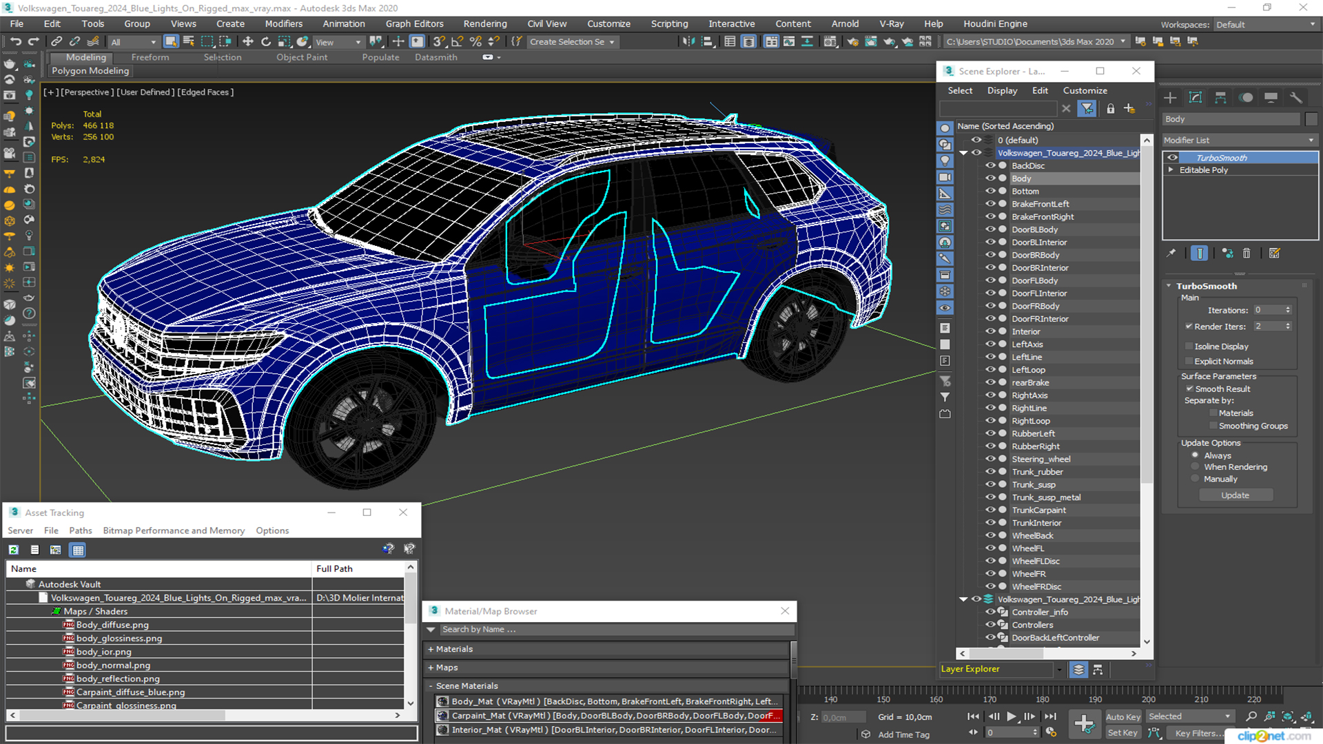 3D model Volkswagen Touareg 2024 Blue Lights On Rigged