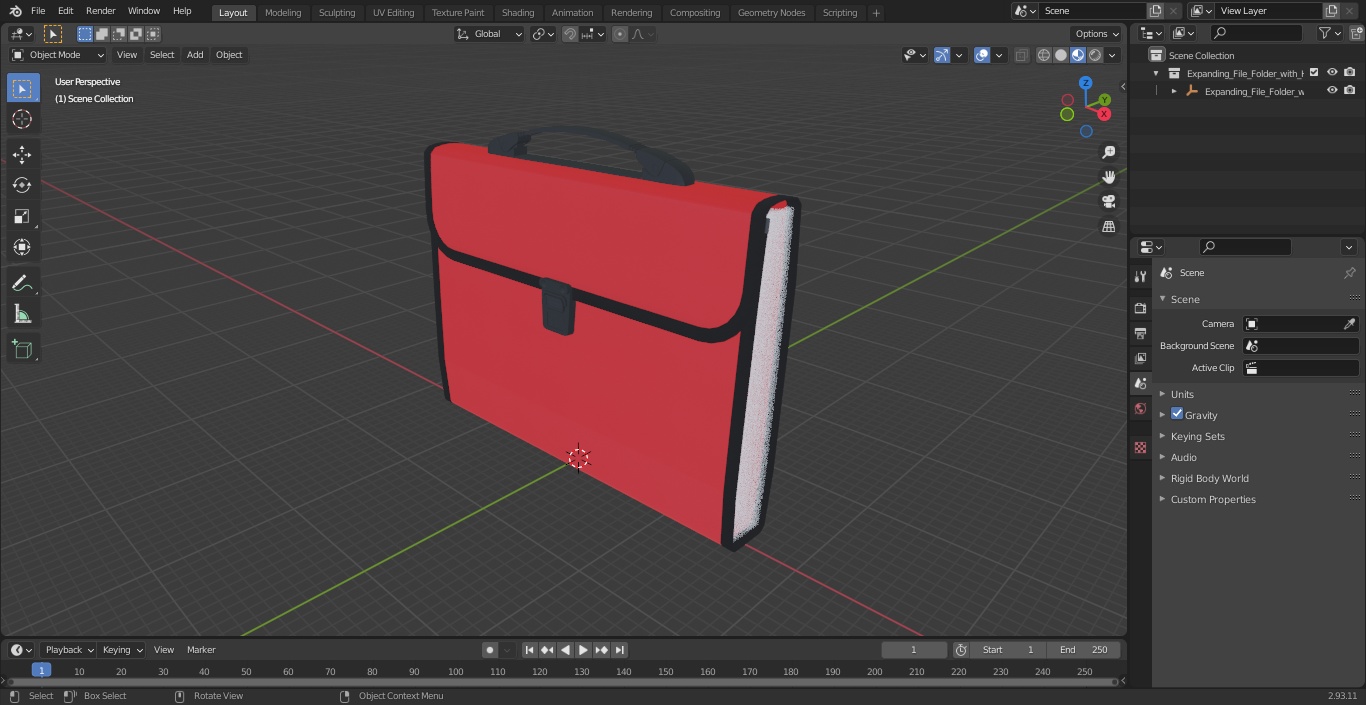 Expanding File Folder with Handle Red 3D