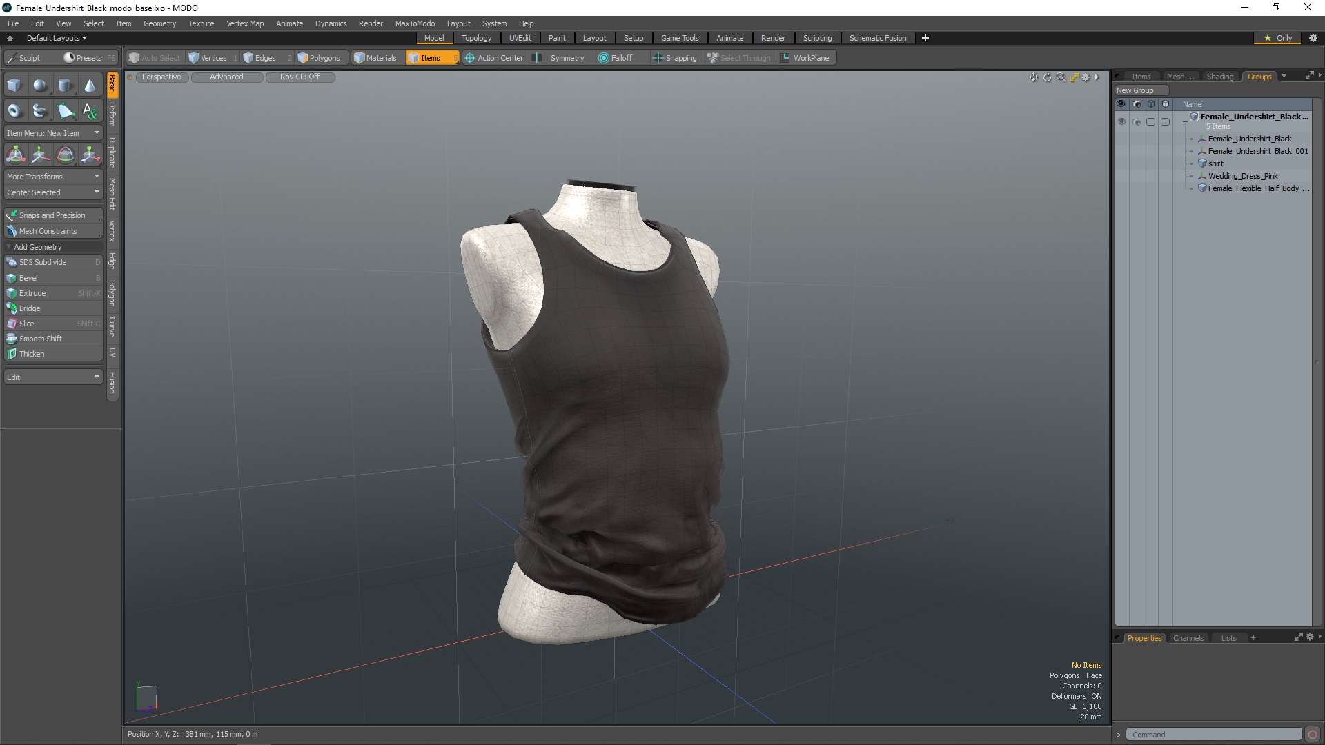 3D Female Undershirt Black model