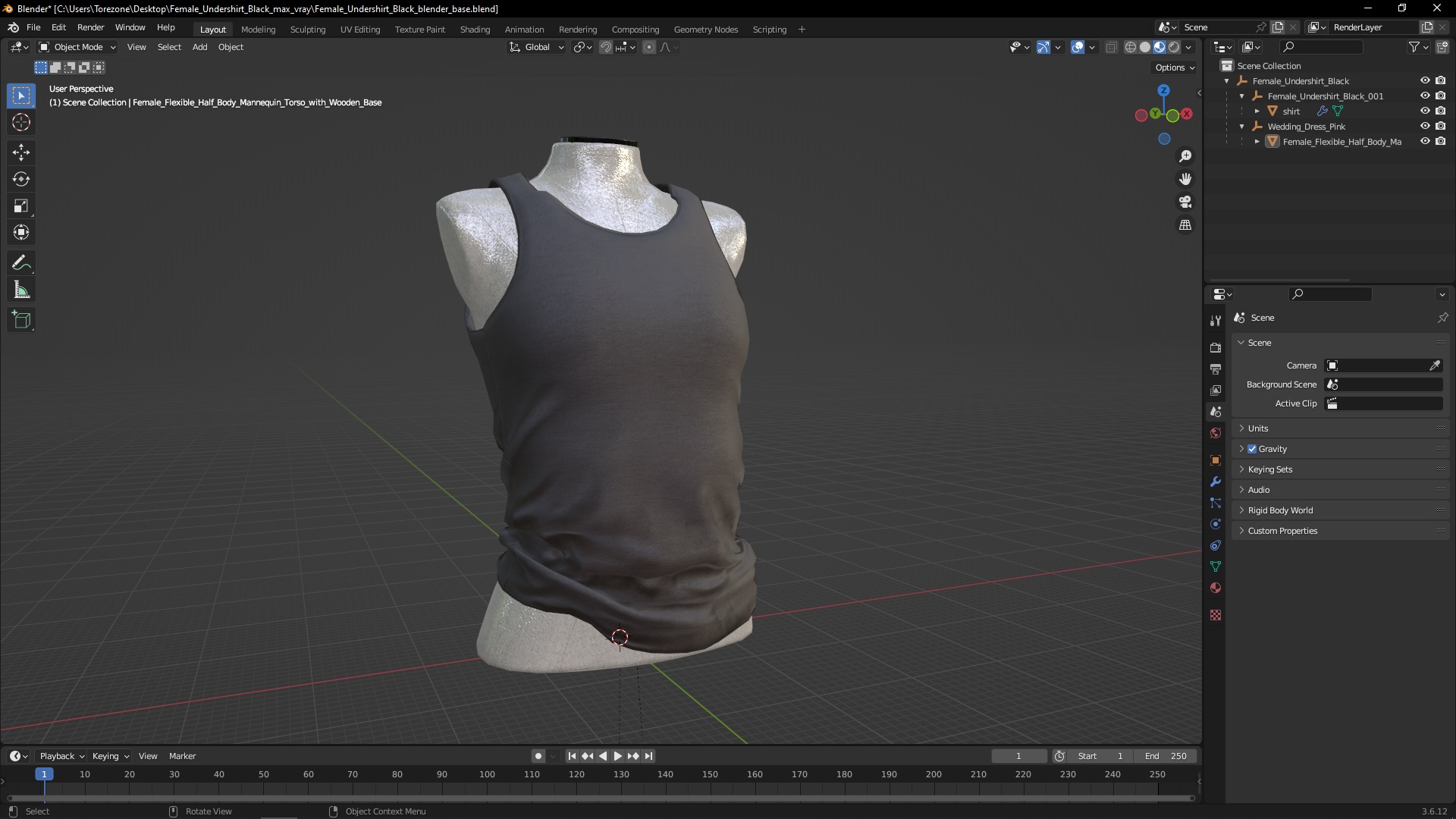 3D Female Undershirt Black model