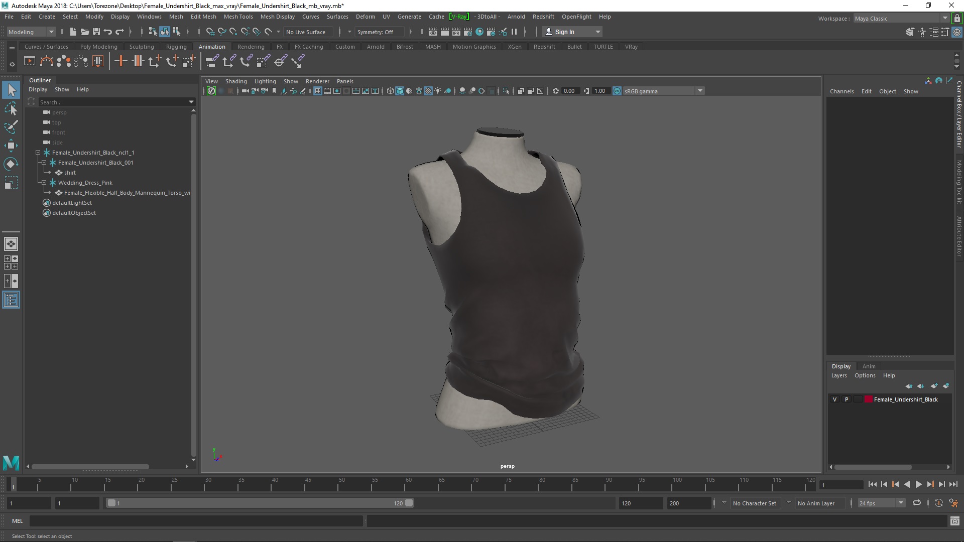 3D Female Undershirt Black model