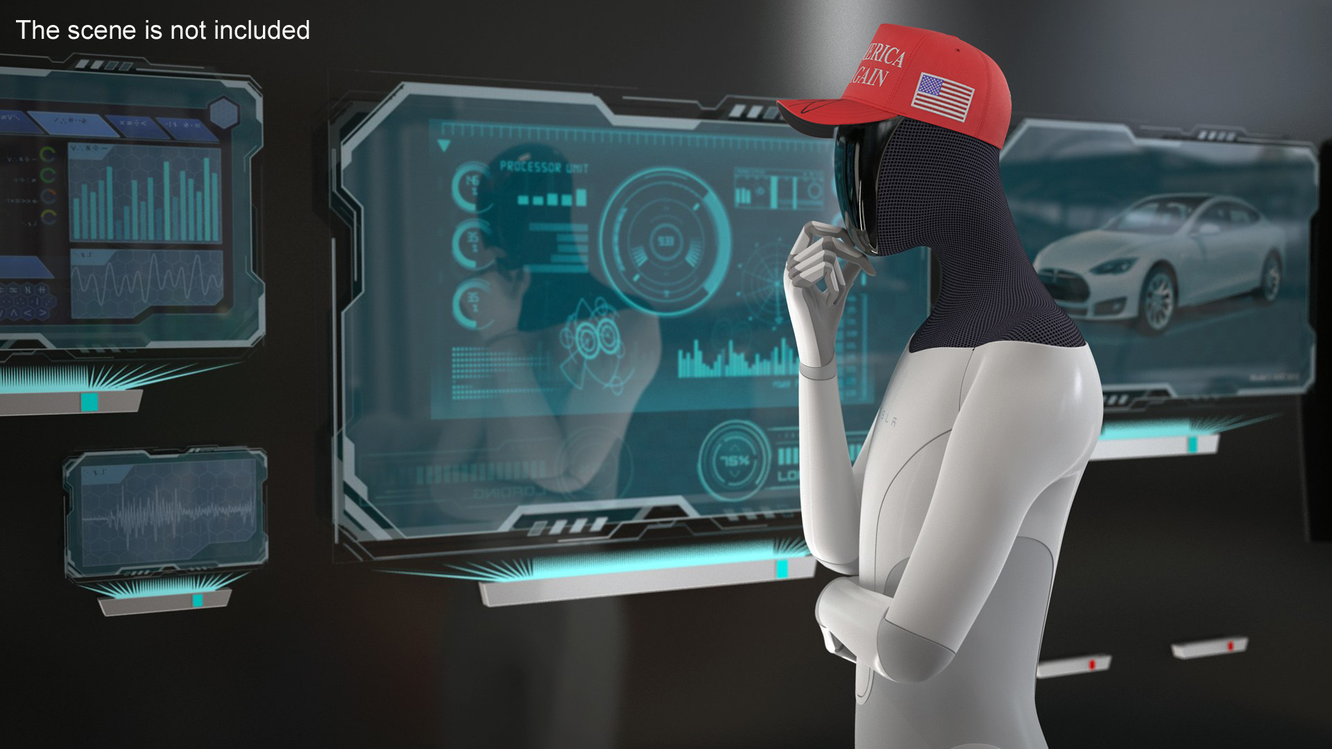 3D Tesla Bot in Trump Cap Rigged for Cinema 4D model