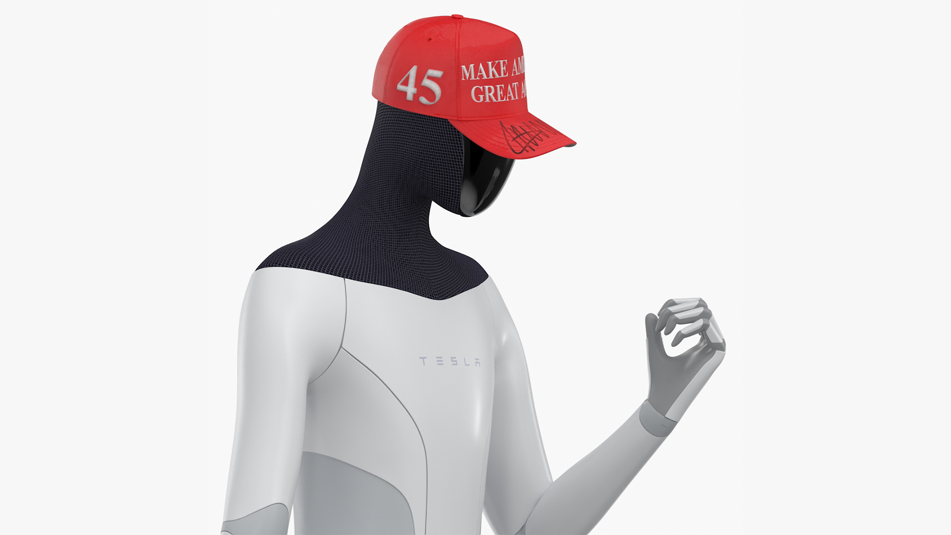 3D Tesla Bot in Trump Cap Rigged for Cinema 4D model