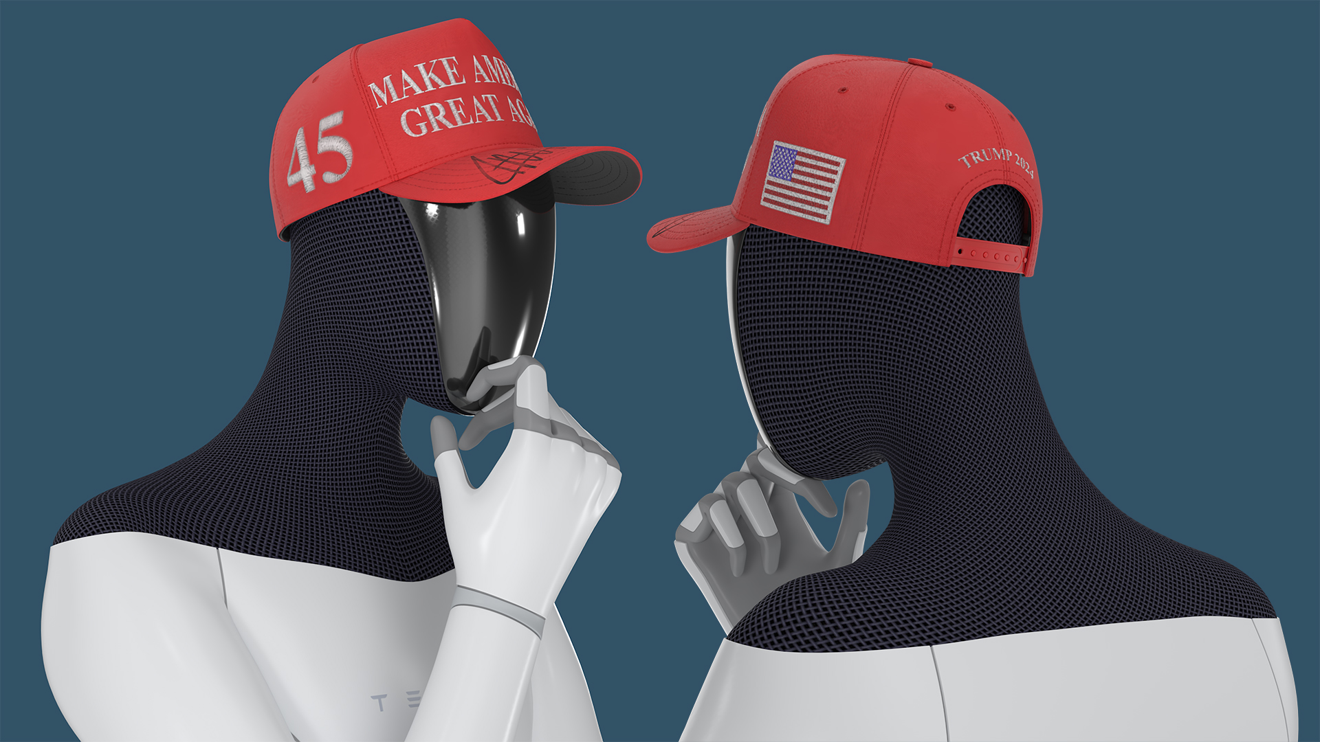 3D Tesla Bot in Trump Cap Rigged for Cinema 4D model