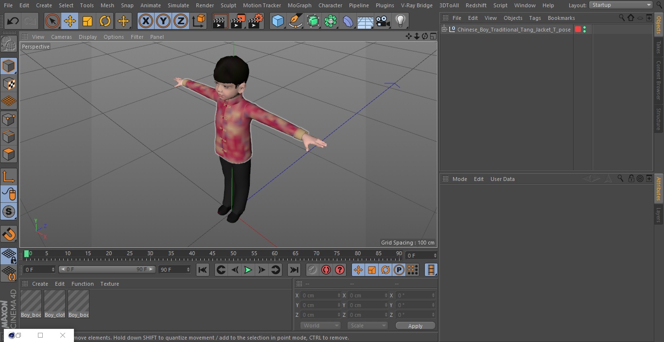 Chinese Boy Traditional Tang Jacket T-pose 3D