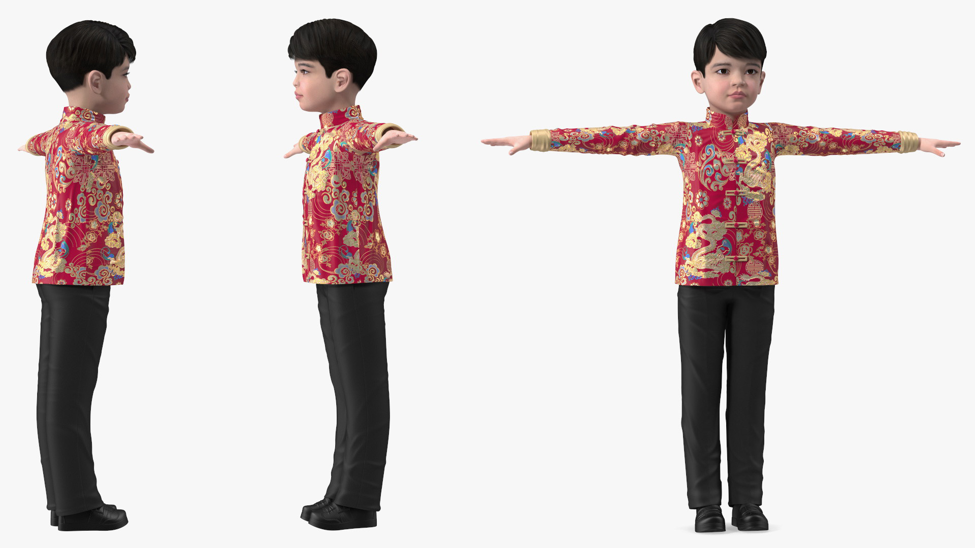 Chinese Boy Traditional Tang Jacket T-pose 3D