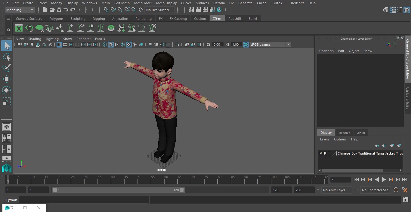 Chinese Boy Traditional Tang Jacket T-pose 3D