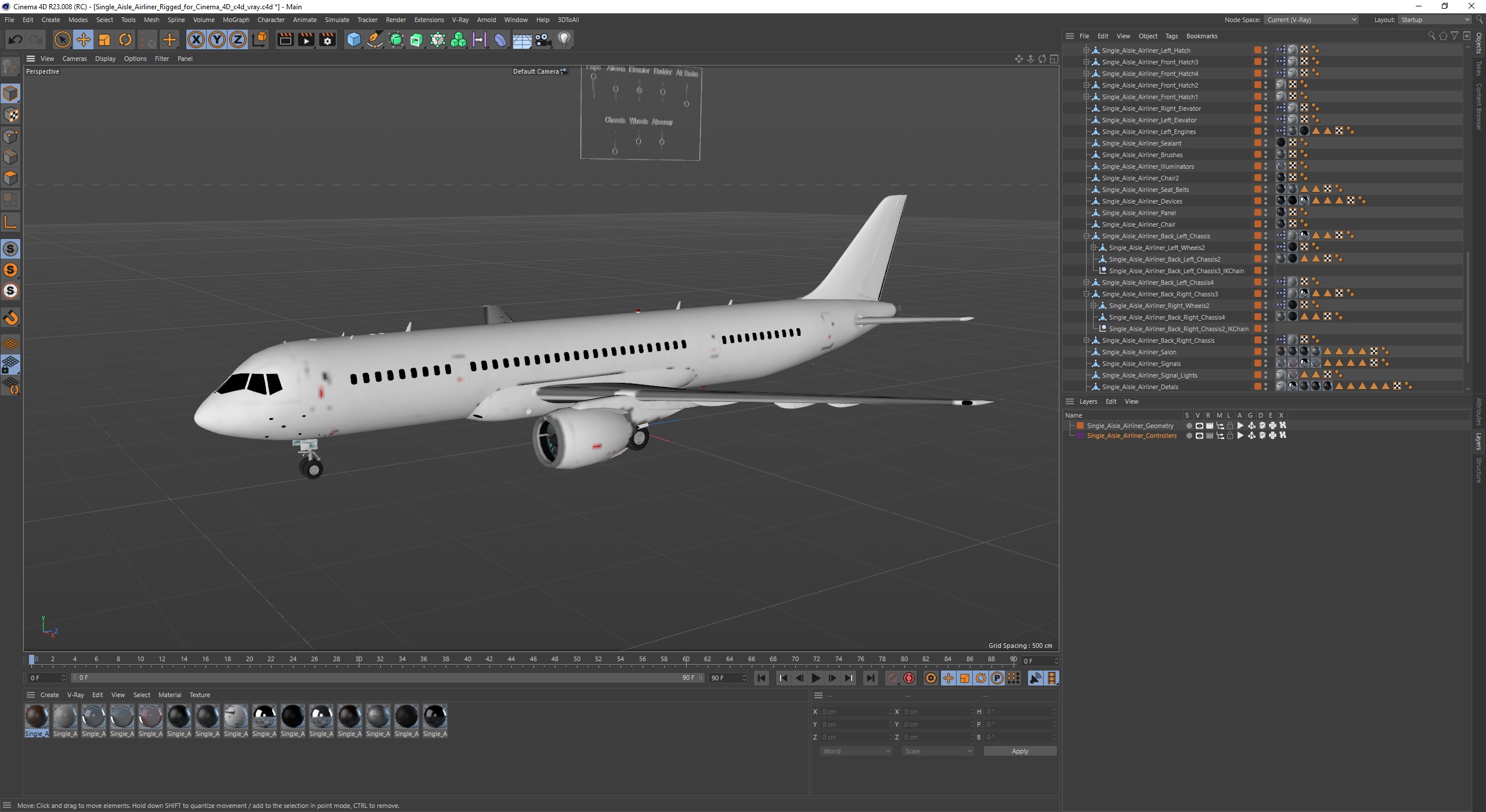 Single Aisle Airliner Rigged for Cinema 4D 3D