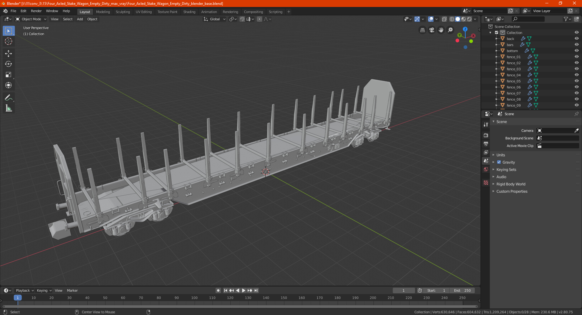 Four Axled Stake Wagon Empty New 3D