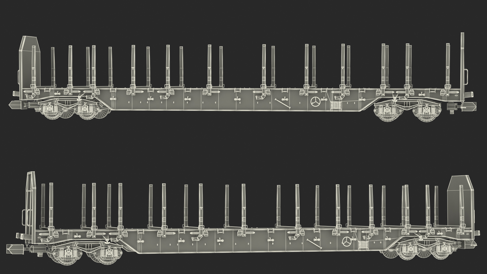 Four Axled Stake Wagon Empty New 3D