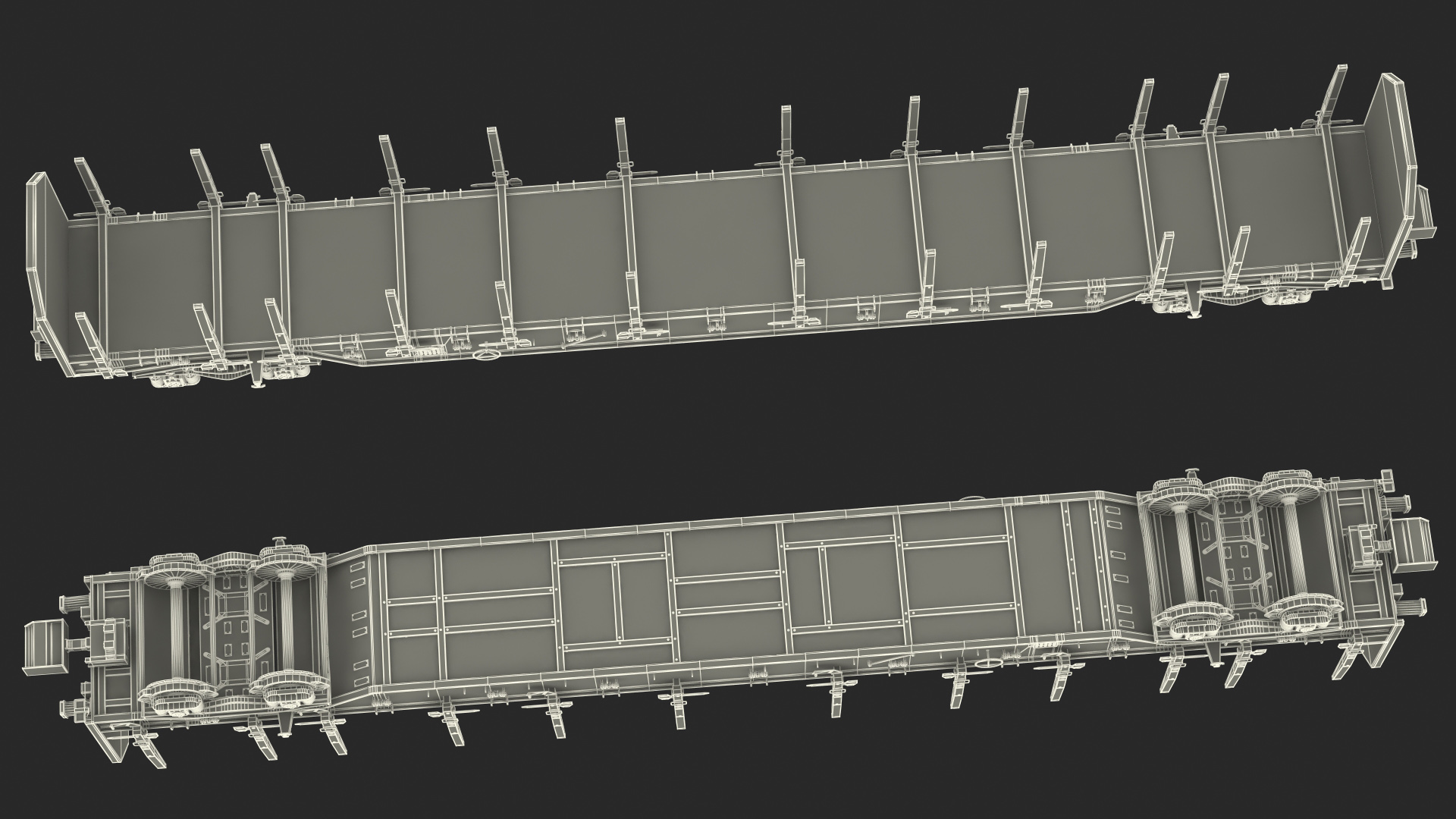 Four Axled Stake Wagon Empty New 3D