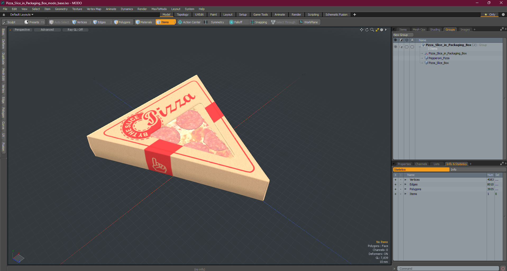 3D Pizza Slice in Packaging Box model