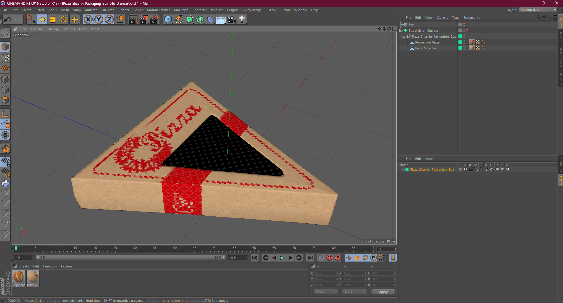 3D Pizza Slice in Packaging Box model