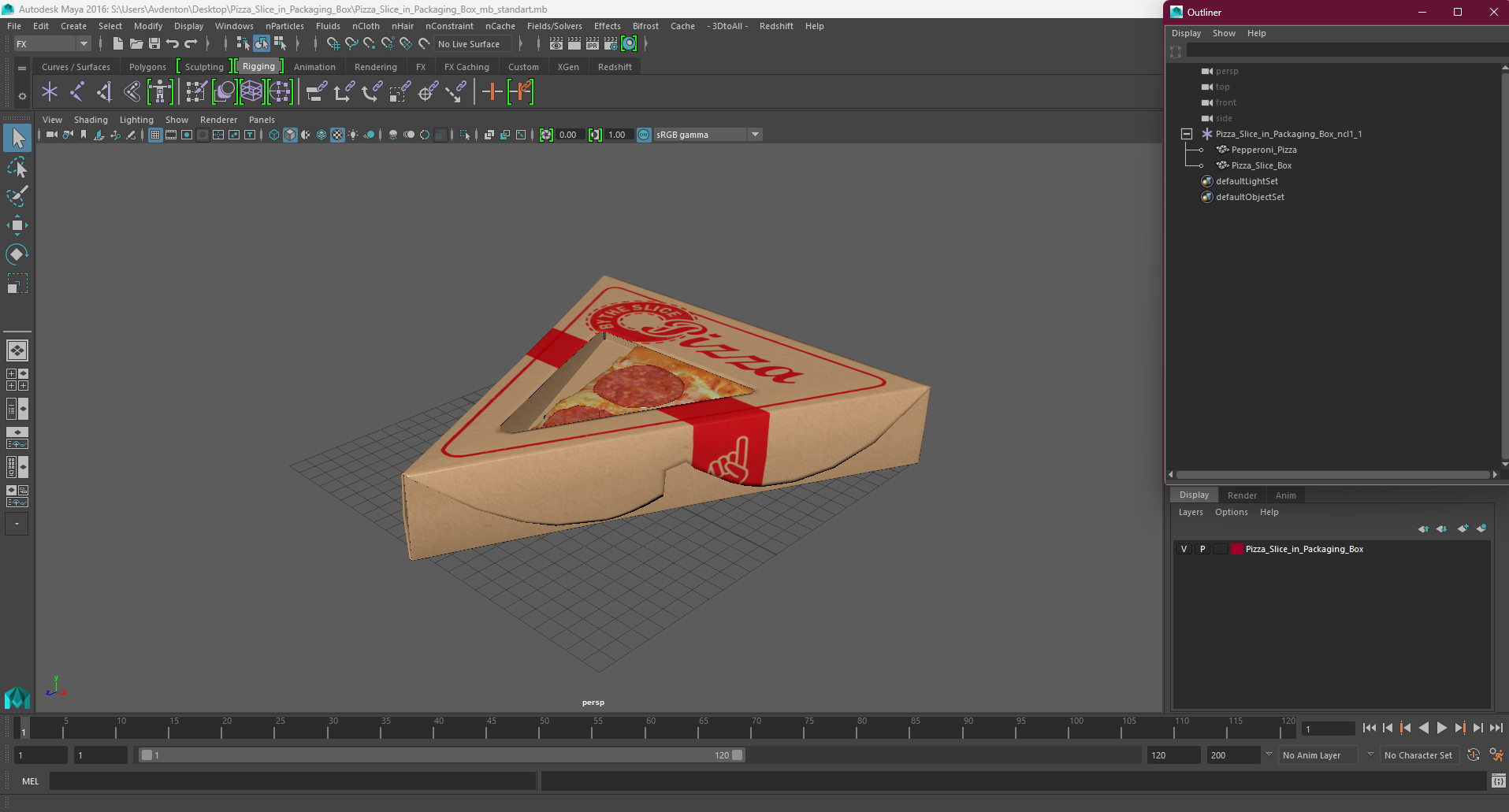 3D Pizza Slice in Packaging Box model