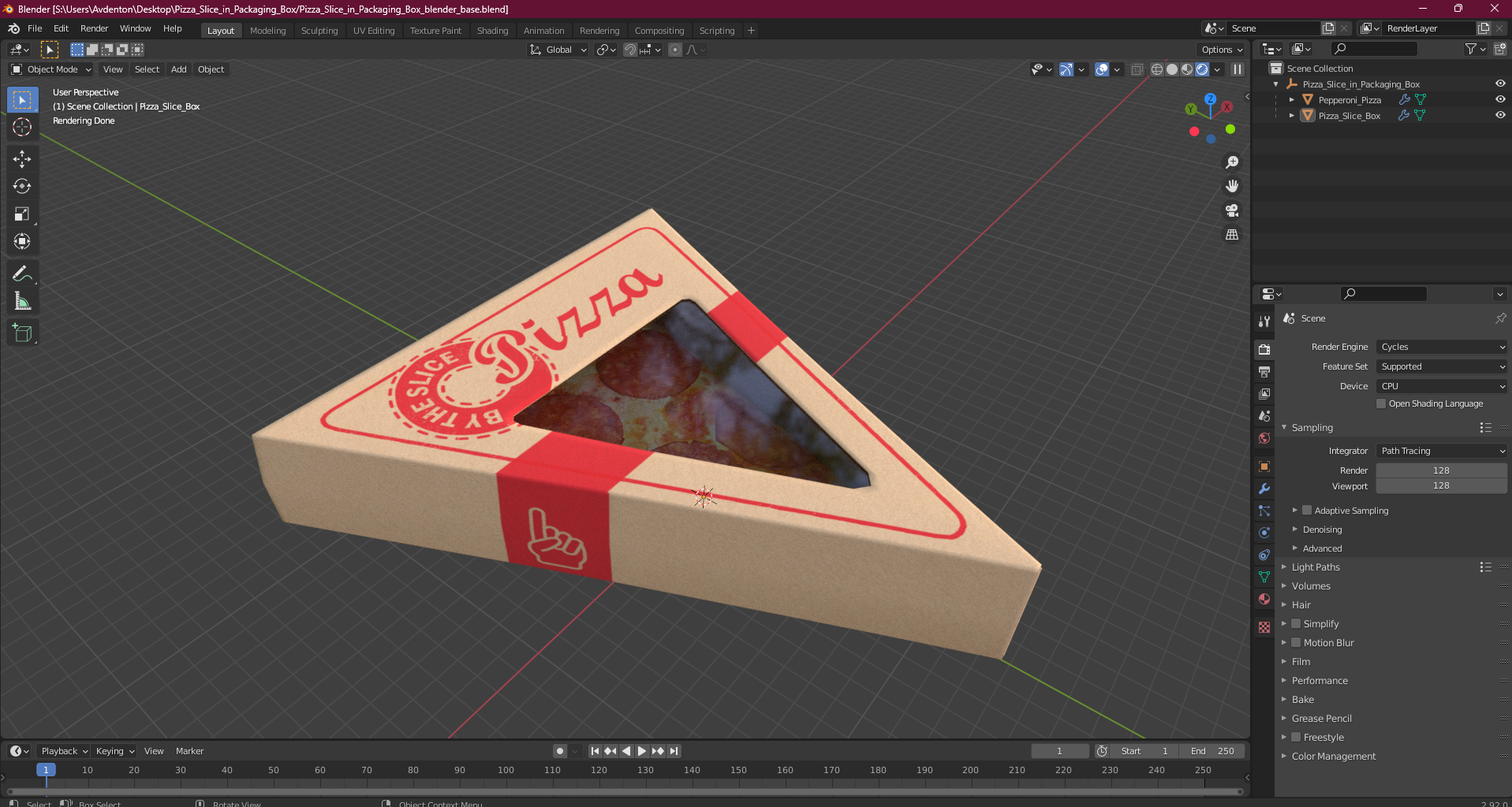 3D Pizza Slice in Packaging Box model