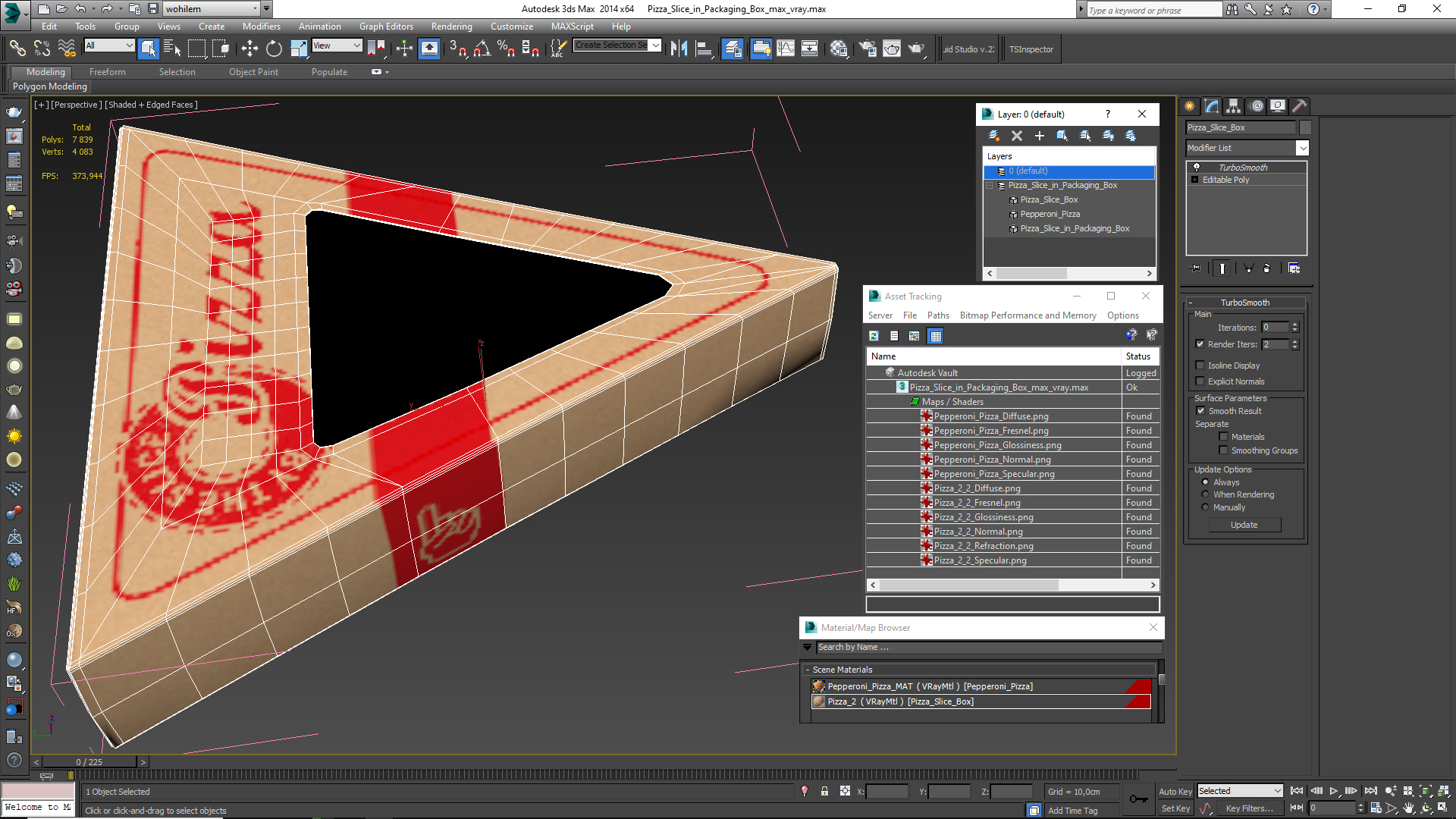 3D Pizza Slice in Packaging Box model