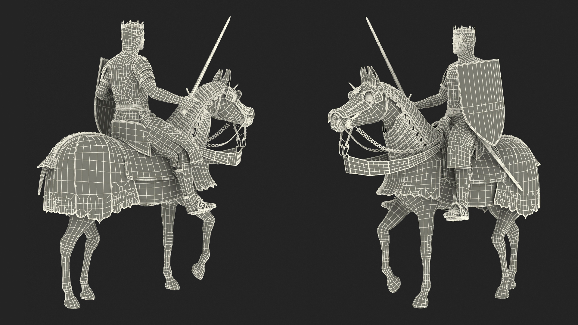 Knight King on Horseback in Armor Fur 3D