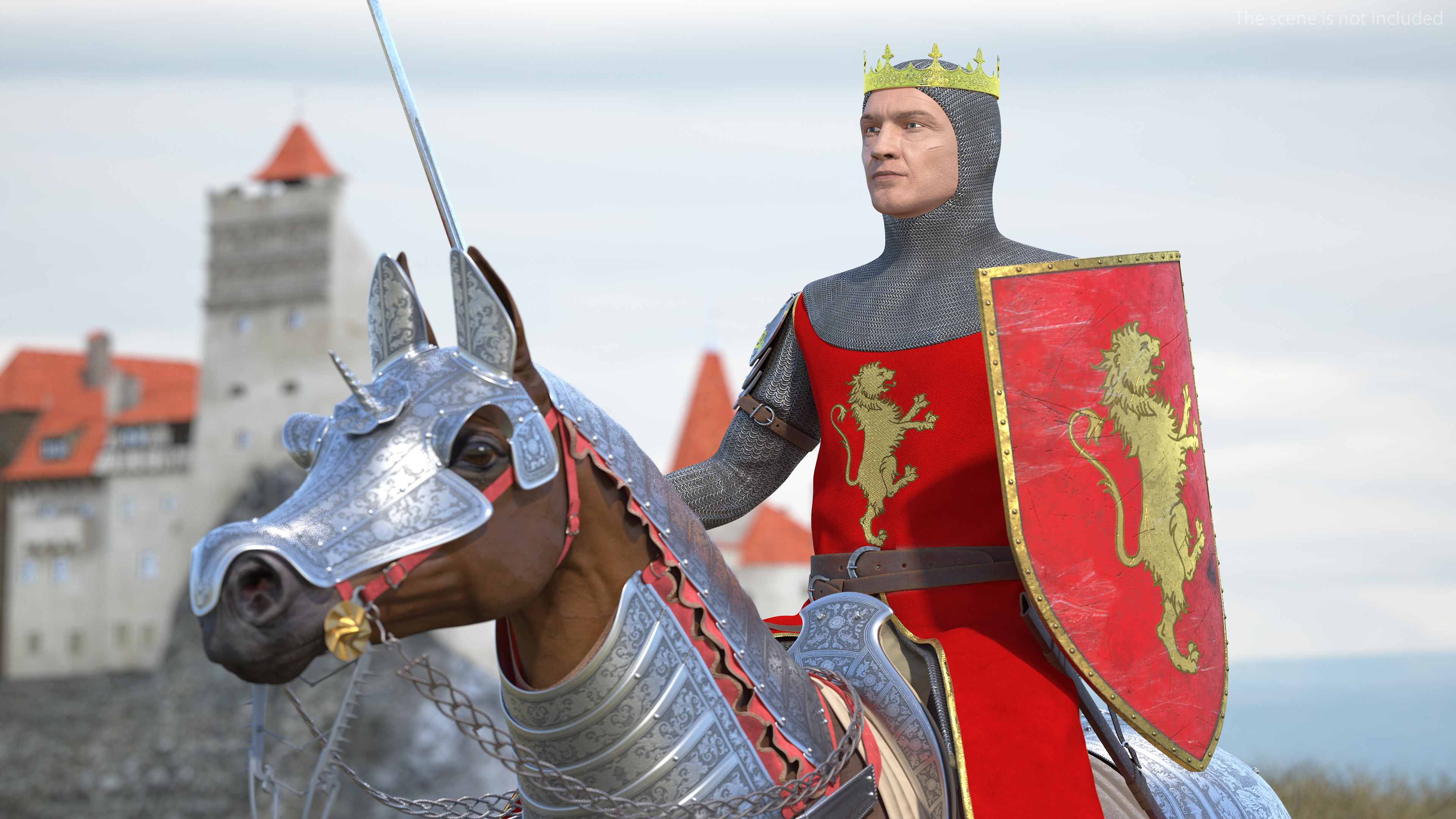 Knight King on Horseback in Armor Fur 3D