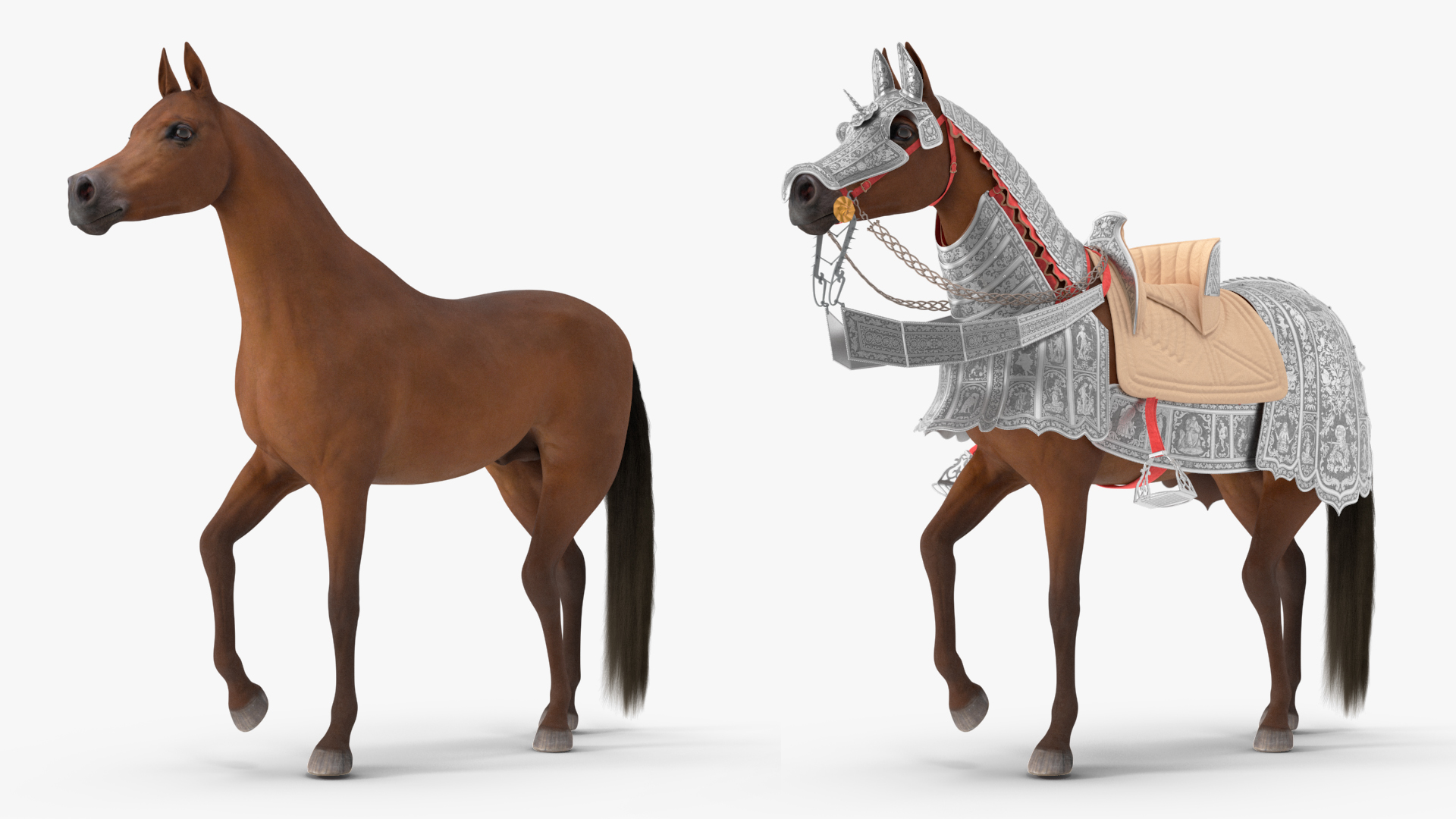 Knight King on Horseback in Armor Fur 3D