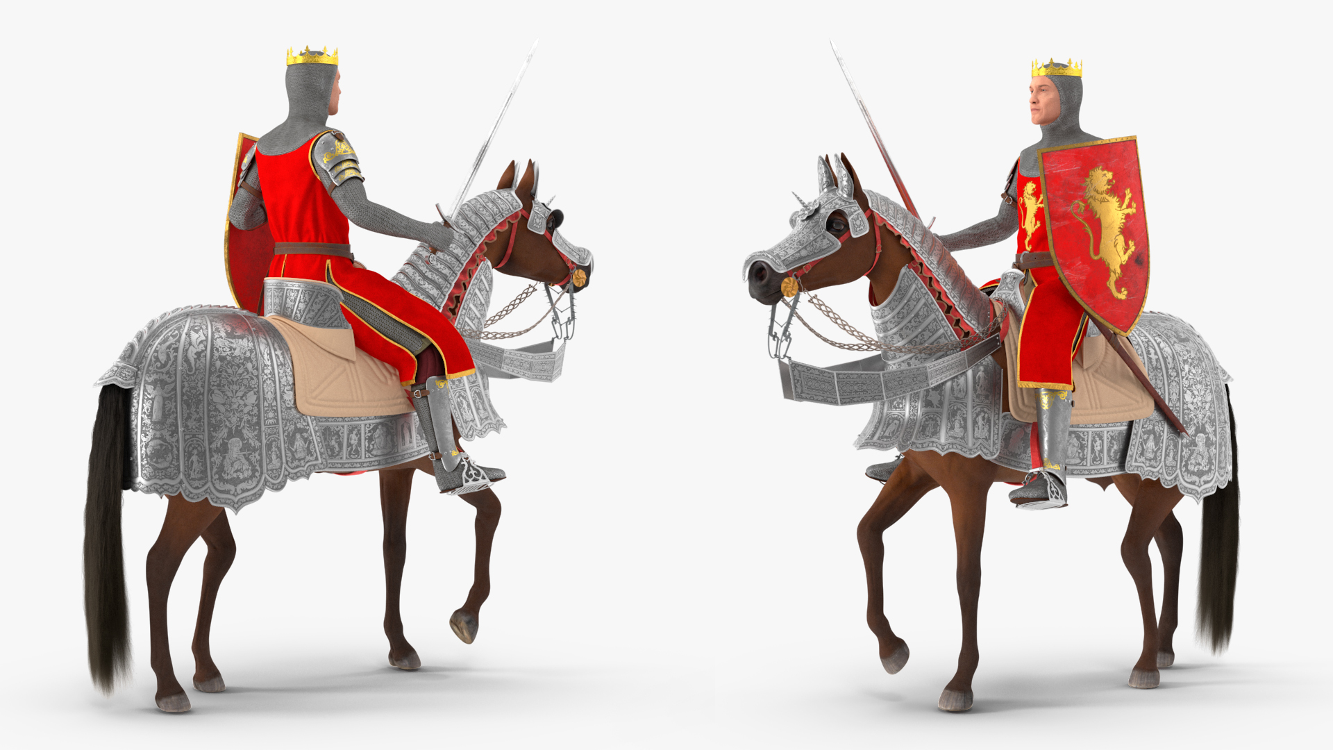 Knight King on Horseback in Armor Fur 3D