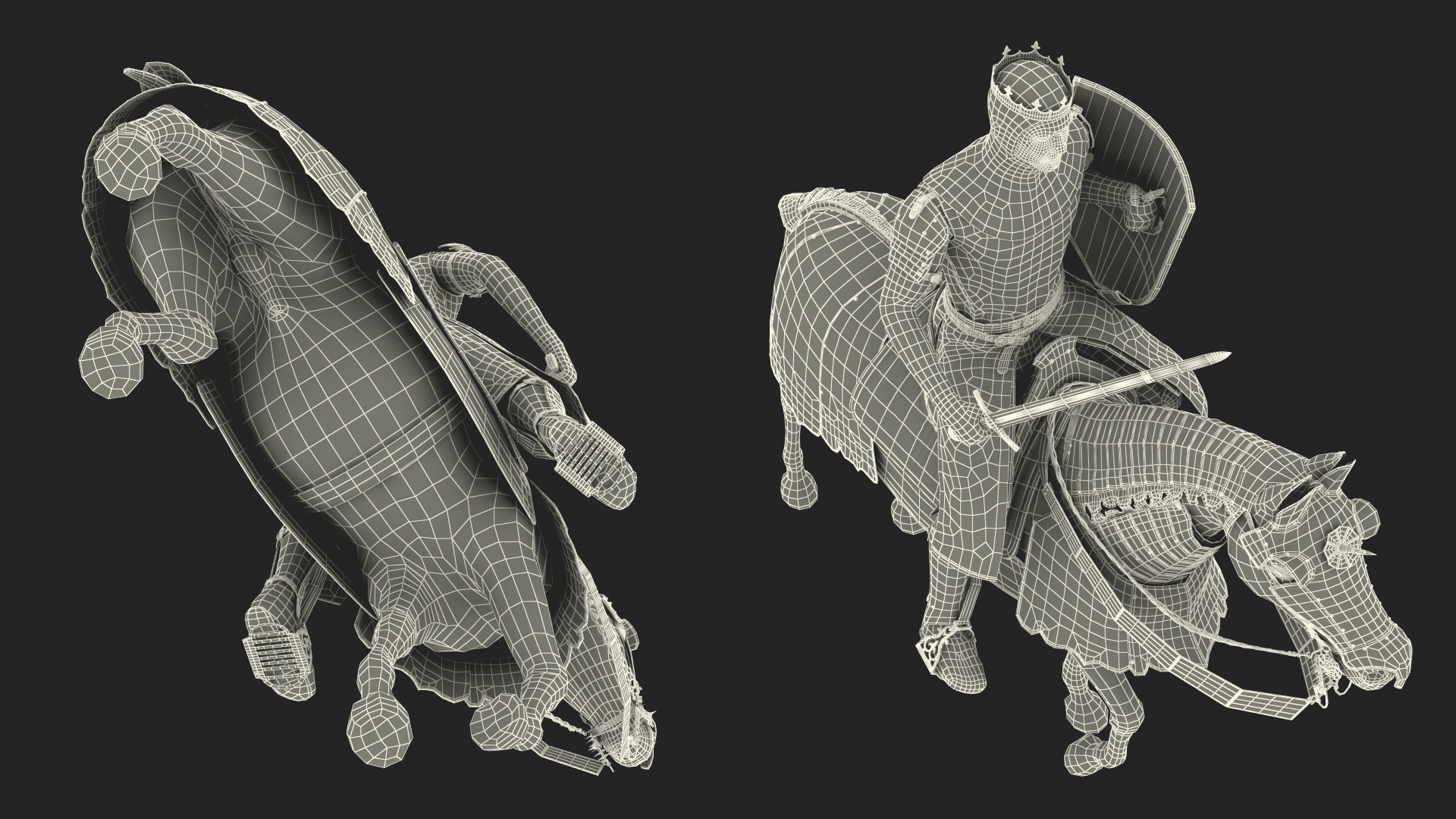 Knight King on Horseback in Armor Fur 3D