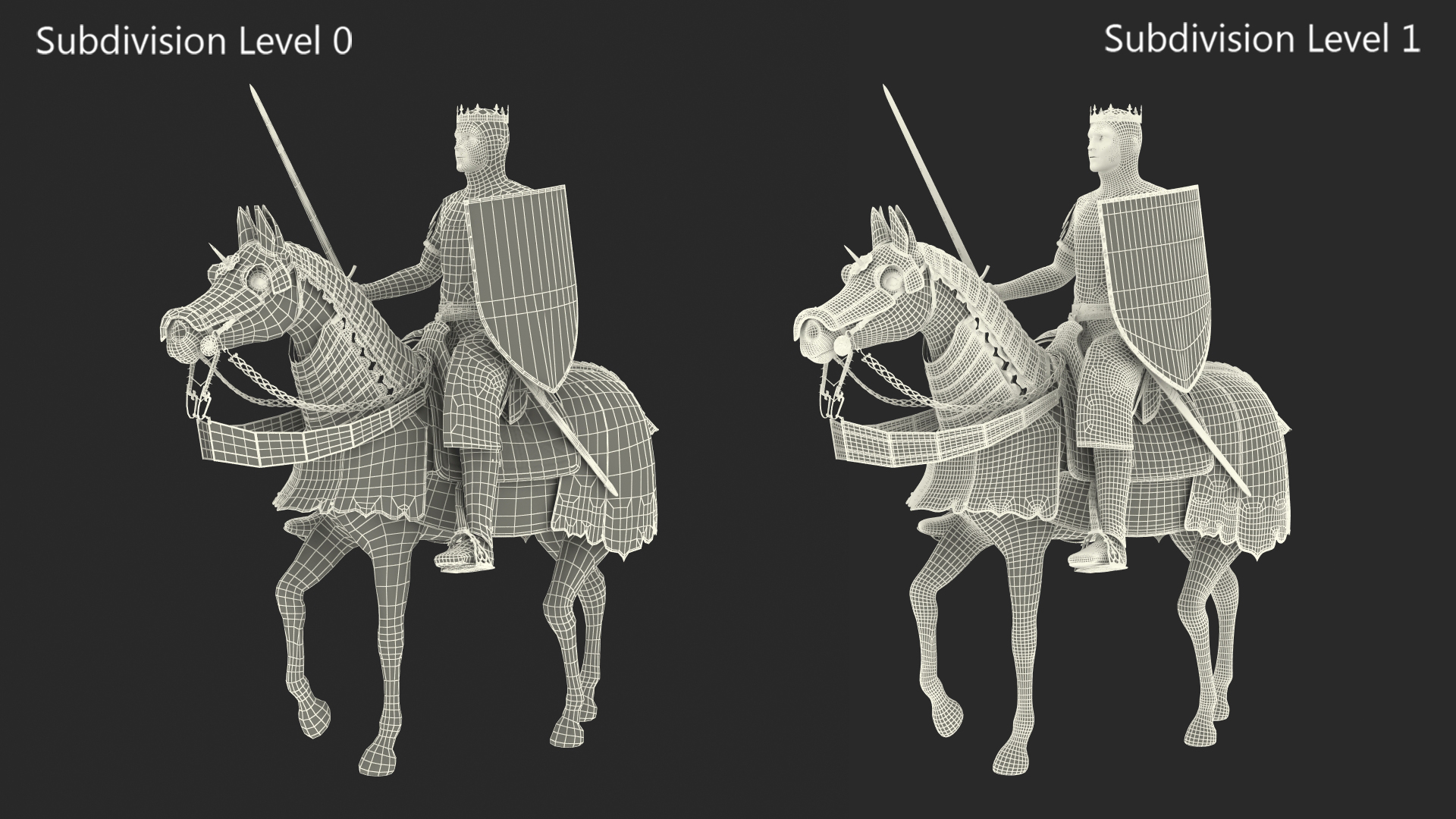 Knight King on Horseback in Armor Fur 3D