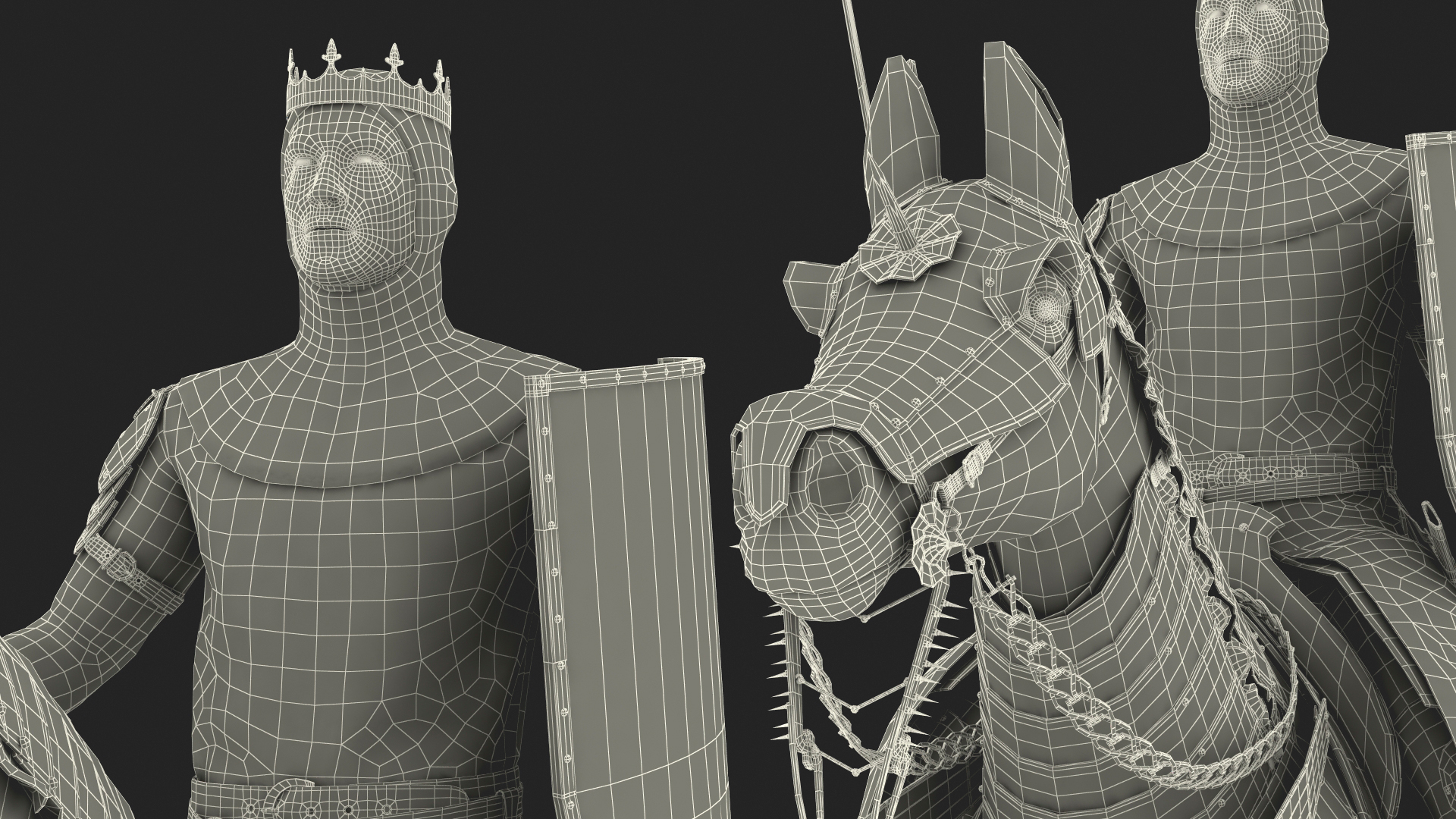 Knight King on Horseback in Armor Fur 3D