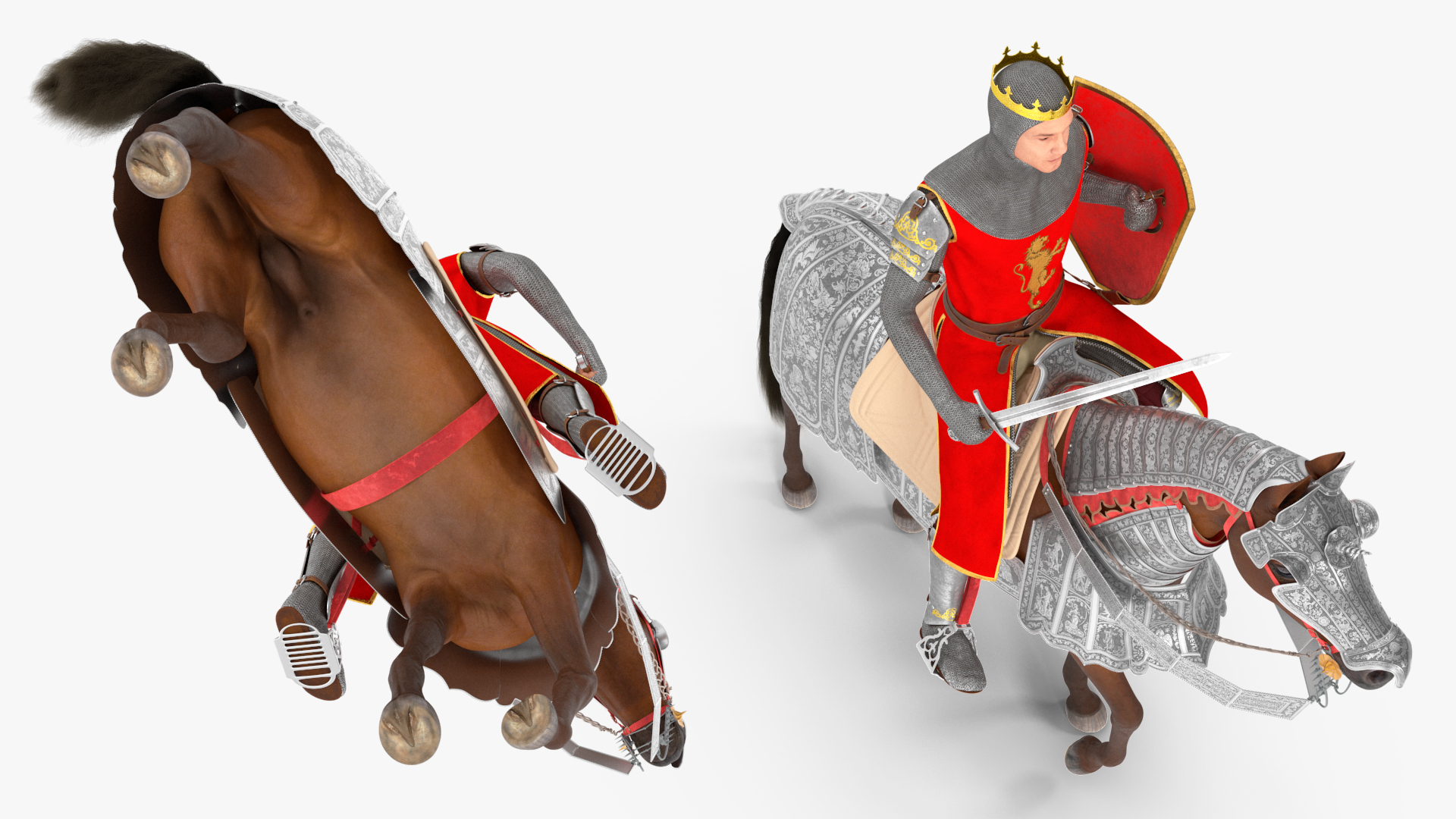 Knight King on Horseback in Armor Fur 3D