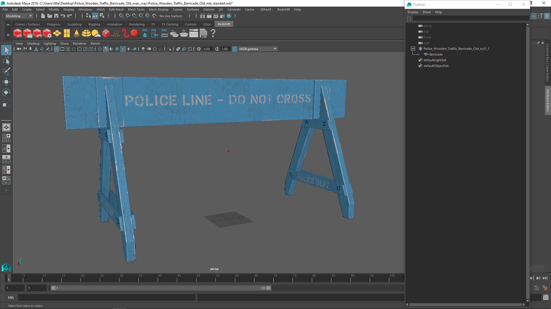 3D model Police Wooden Traffic Barricade Old