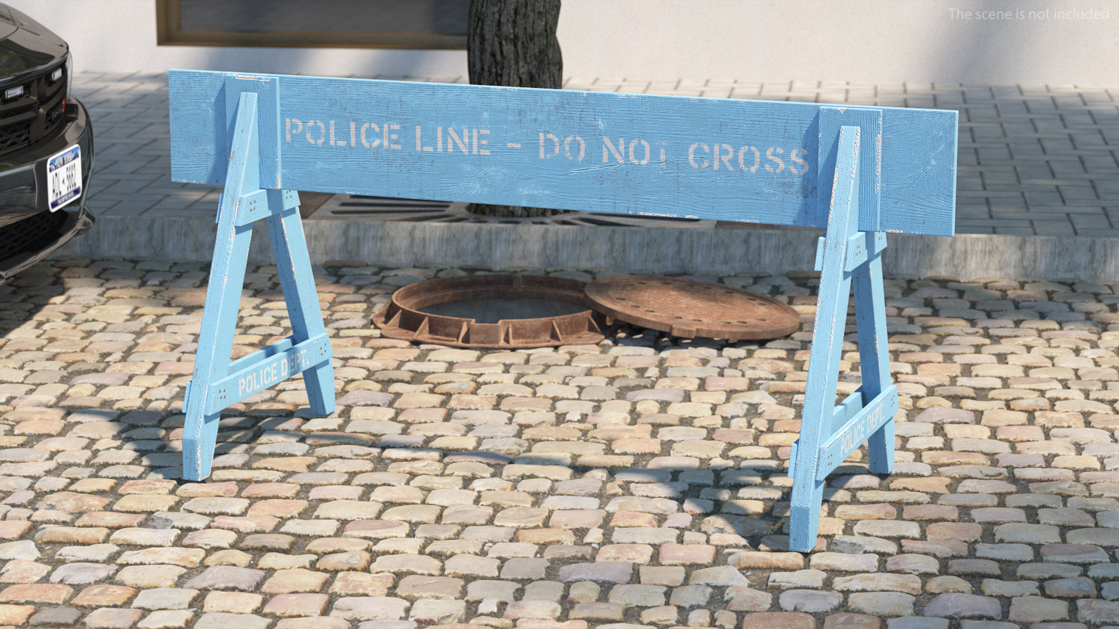 3D model Police Wooden Traffic Barricade Old