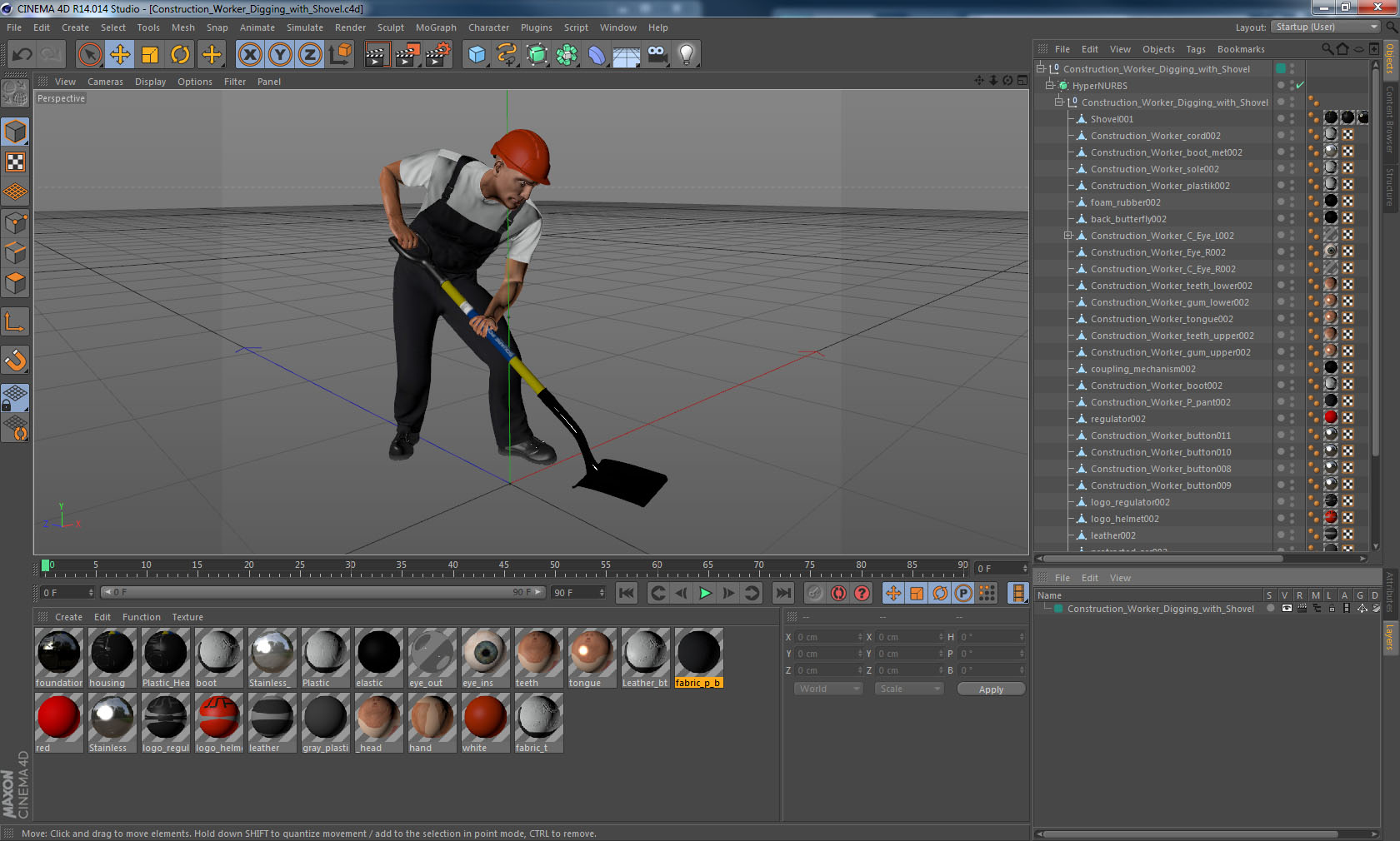 Construction Worker Digging with Shovel 3D model